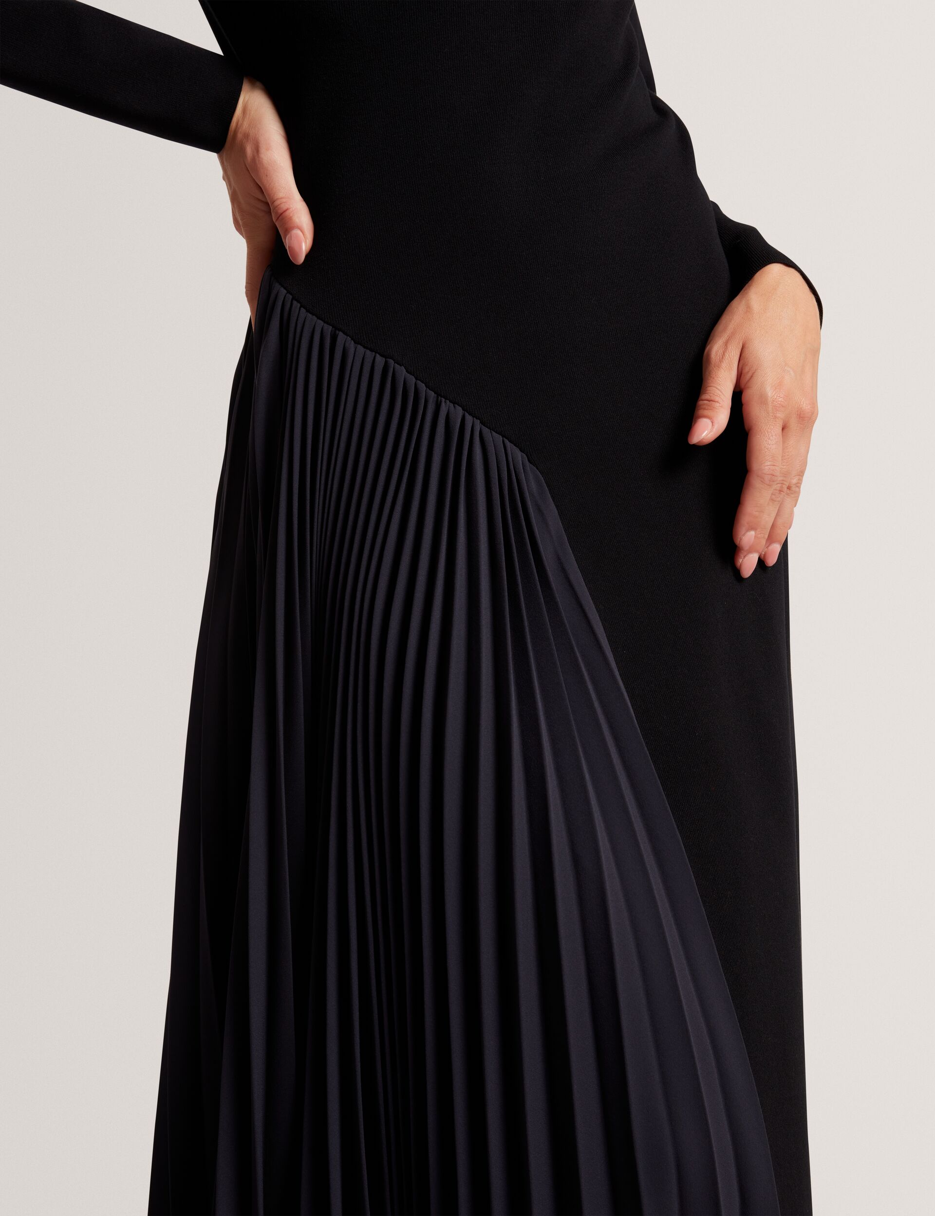 Pleated Panel Long Sleeve Knit Midi Dress | Belviee | Ted Baker UK Pleated Panel Long Sleeve Knit Midi Dress | Belviee | Ted Baker UK