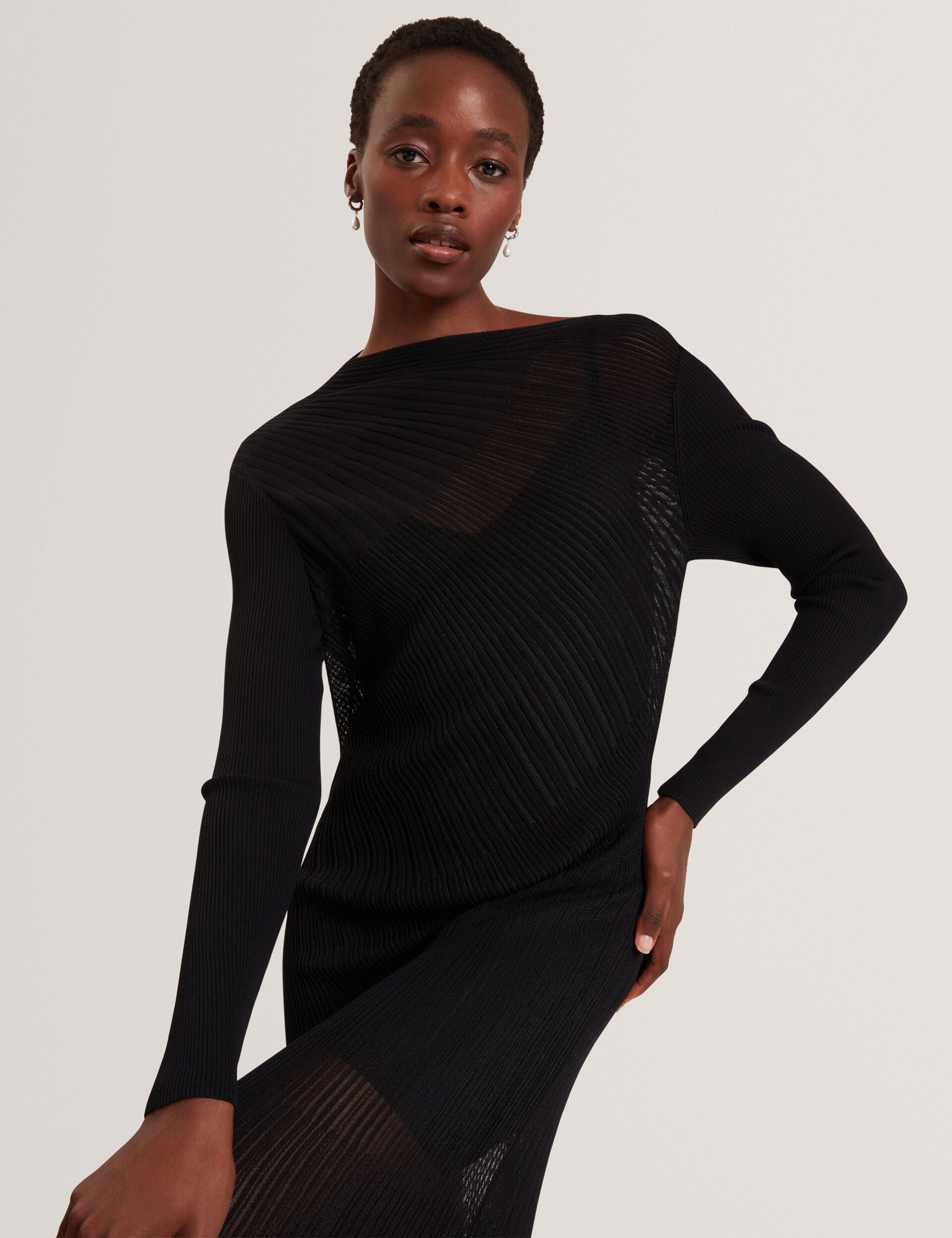 Sheer Detail Knit Long Sleeve Maxi Dress | Occasa | Ted Baker UK