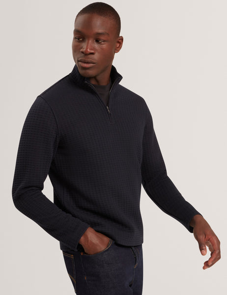 Navy Waffle Knit Quarter Zip Sweatshirt | Caindle | Ted Baker US