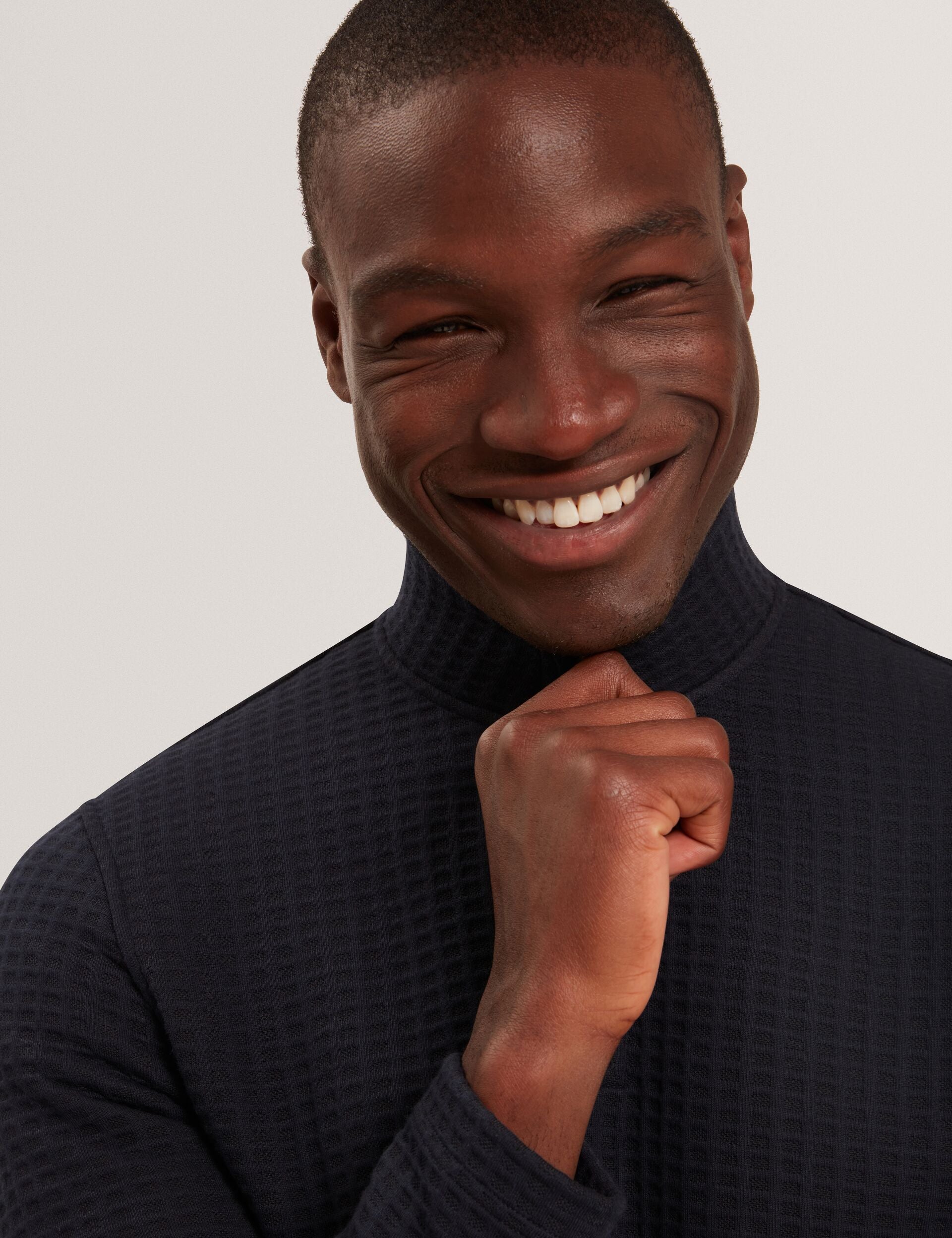 Navy Waffle Knit Quarter Zip Sweatshirt | Caindle | Ted Baker US