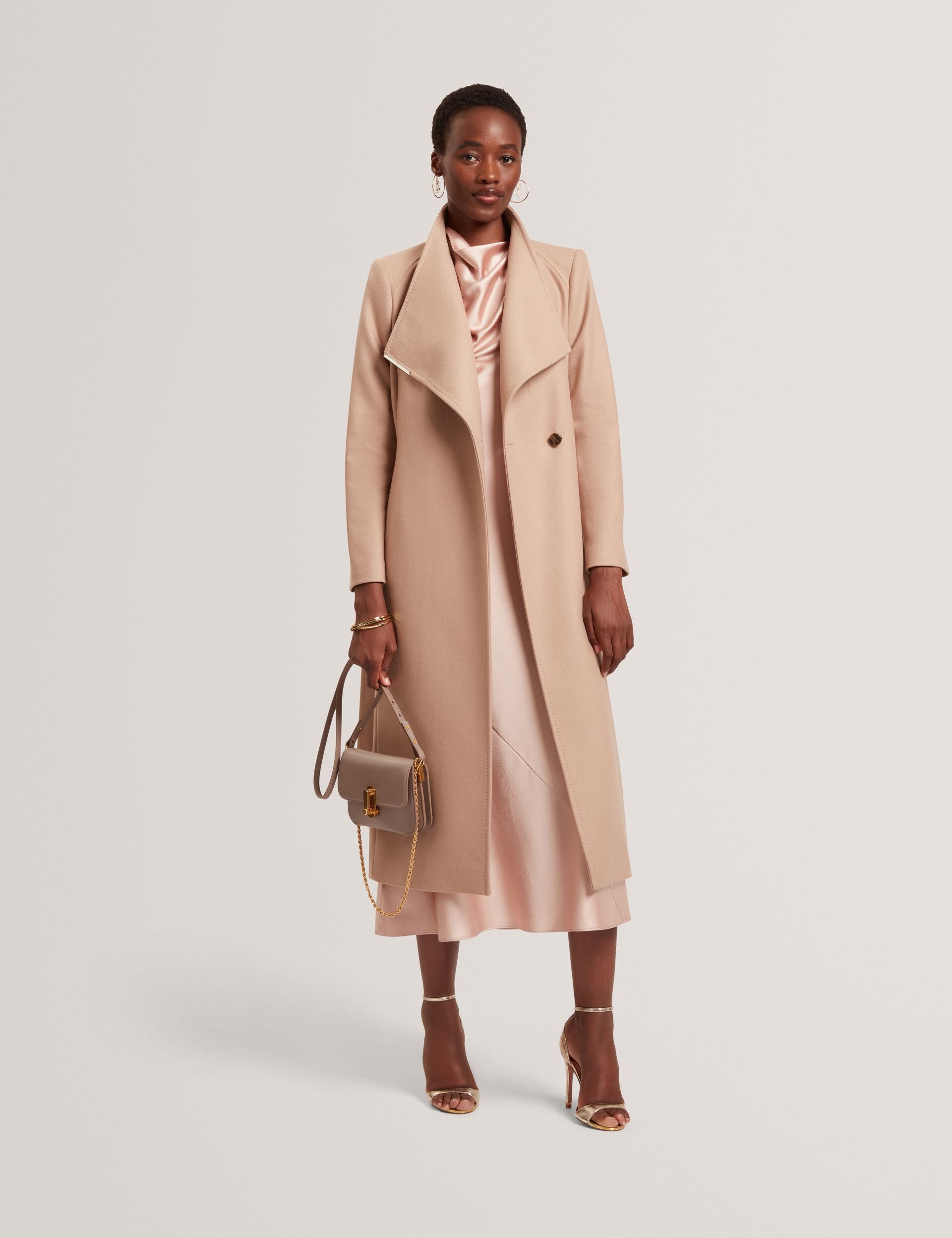 Camel Long Length Wool Wrap Coat | Rosell | Ted Baker US