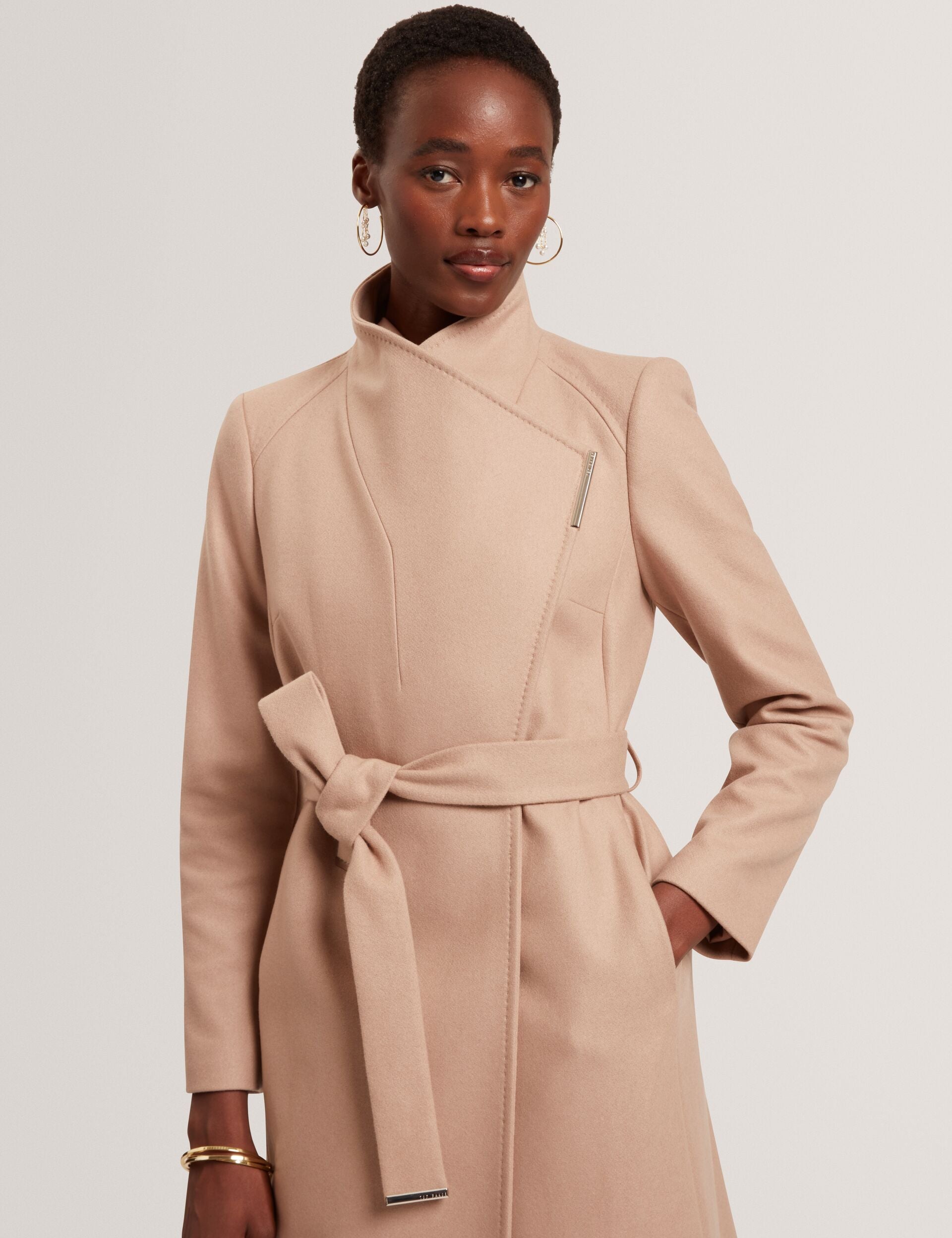 Camel Long Length Wool Wrap Coat | Rosell | Ted Baker US