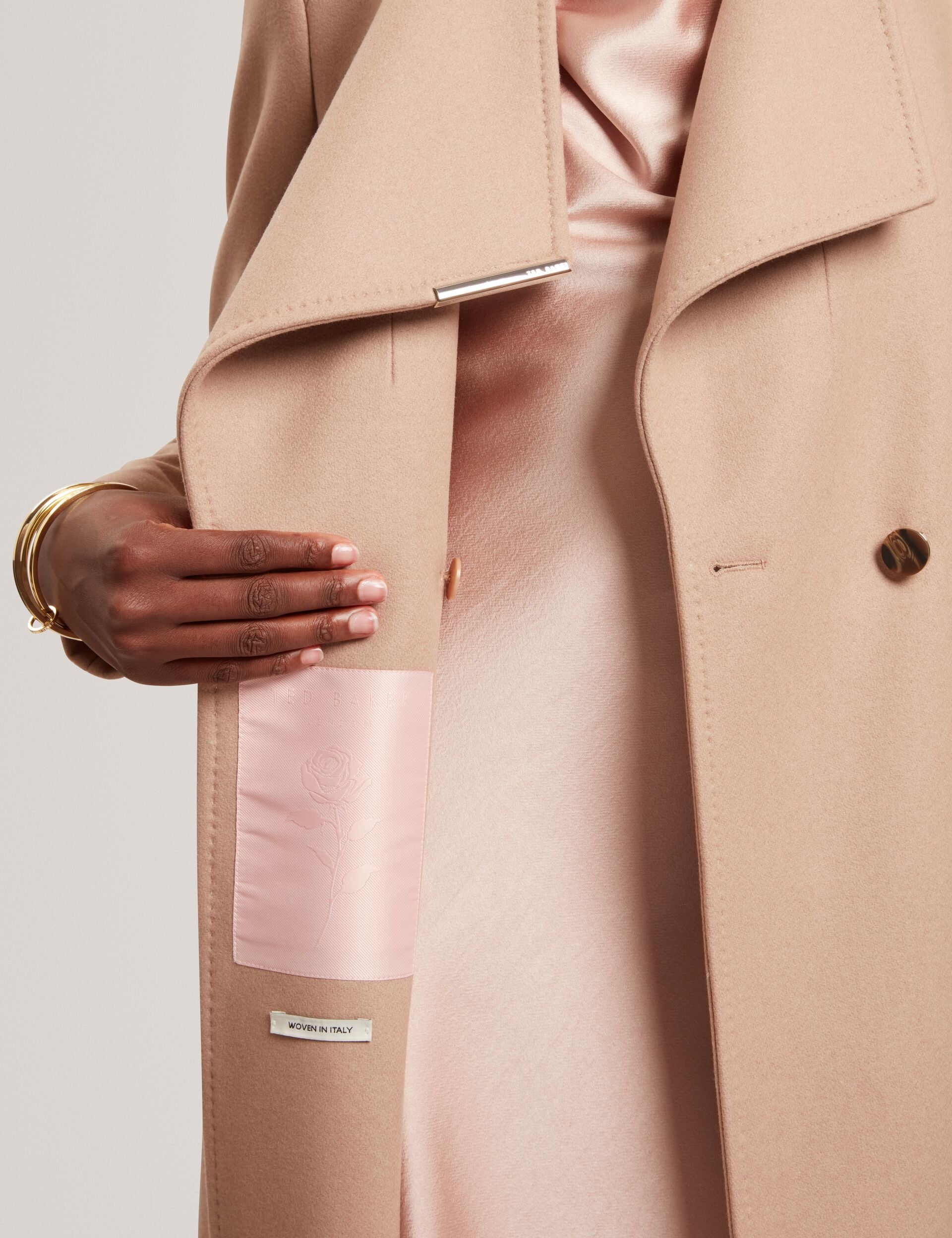 ROSELL Longline Belted Wool Wrap Coat in Camel | Ted Baker