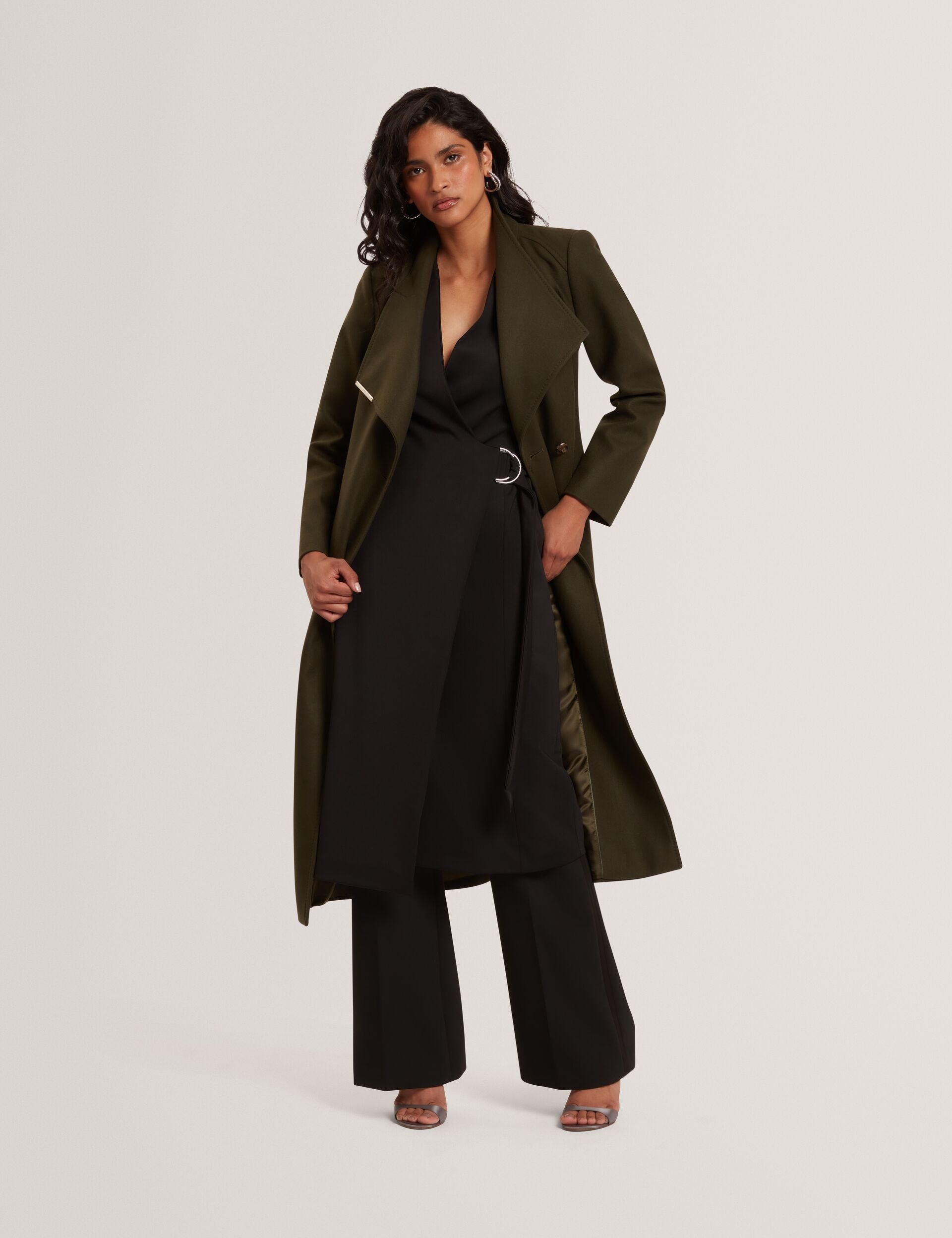 Dk-green Long Length Wool Wrap Coat | Rosell | Ted Baker US