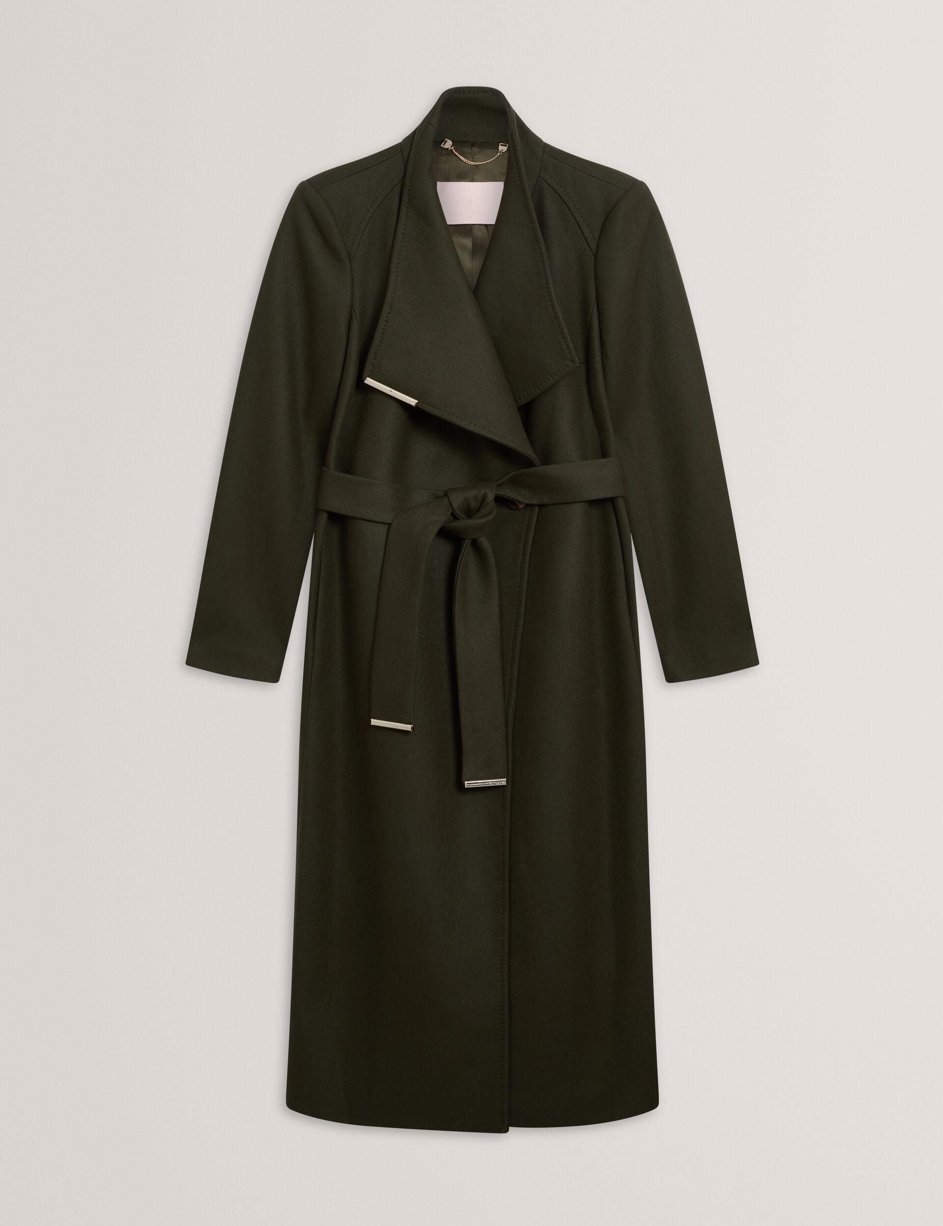 Dark Green Longline Belted Wool Wrap Coat | Rosell | Ted Baker US