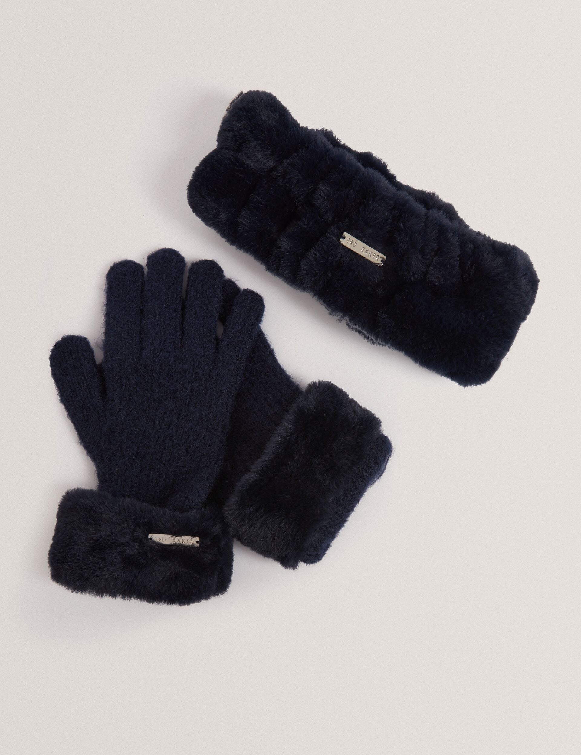 stirnband mit handschuhen Set aus Kunstpelz-Stirnband und Handschuhen | FURINNI