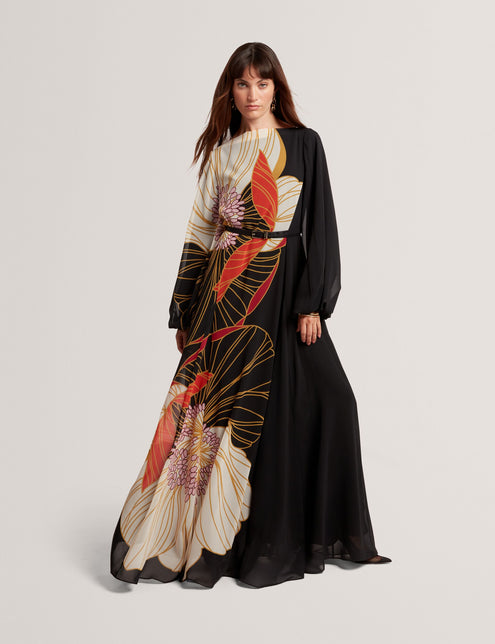 ted baker maxi dress Tie Neck Pleated fluid blend of 95% viscose and 5% spandex Women's Designer Maxi Dresses |
