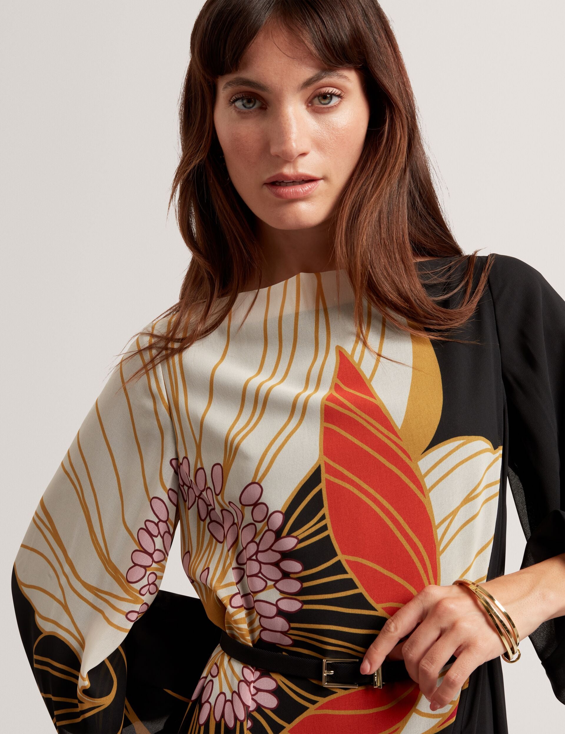 Nouveau Floral Long Sleeve Maxi Dress | Cammeli | Ted Baker UK Nouveau Floral Long Sleeve Maxi Dress | Cammeli | Ted Baker UK