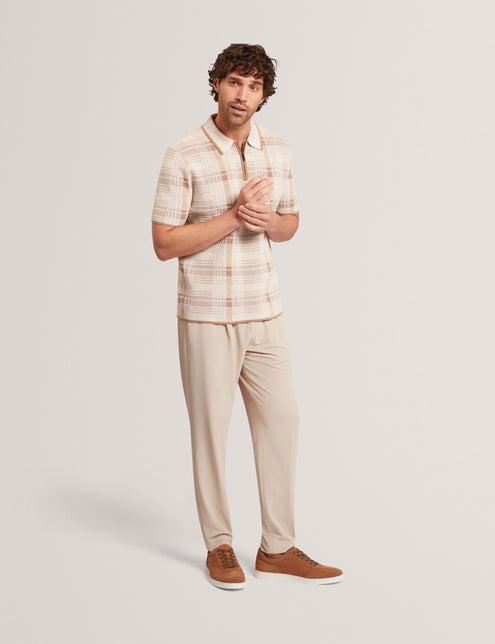 Ted Baker Checked Zip Neck Cotton Knit Polo