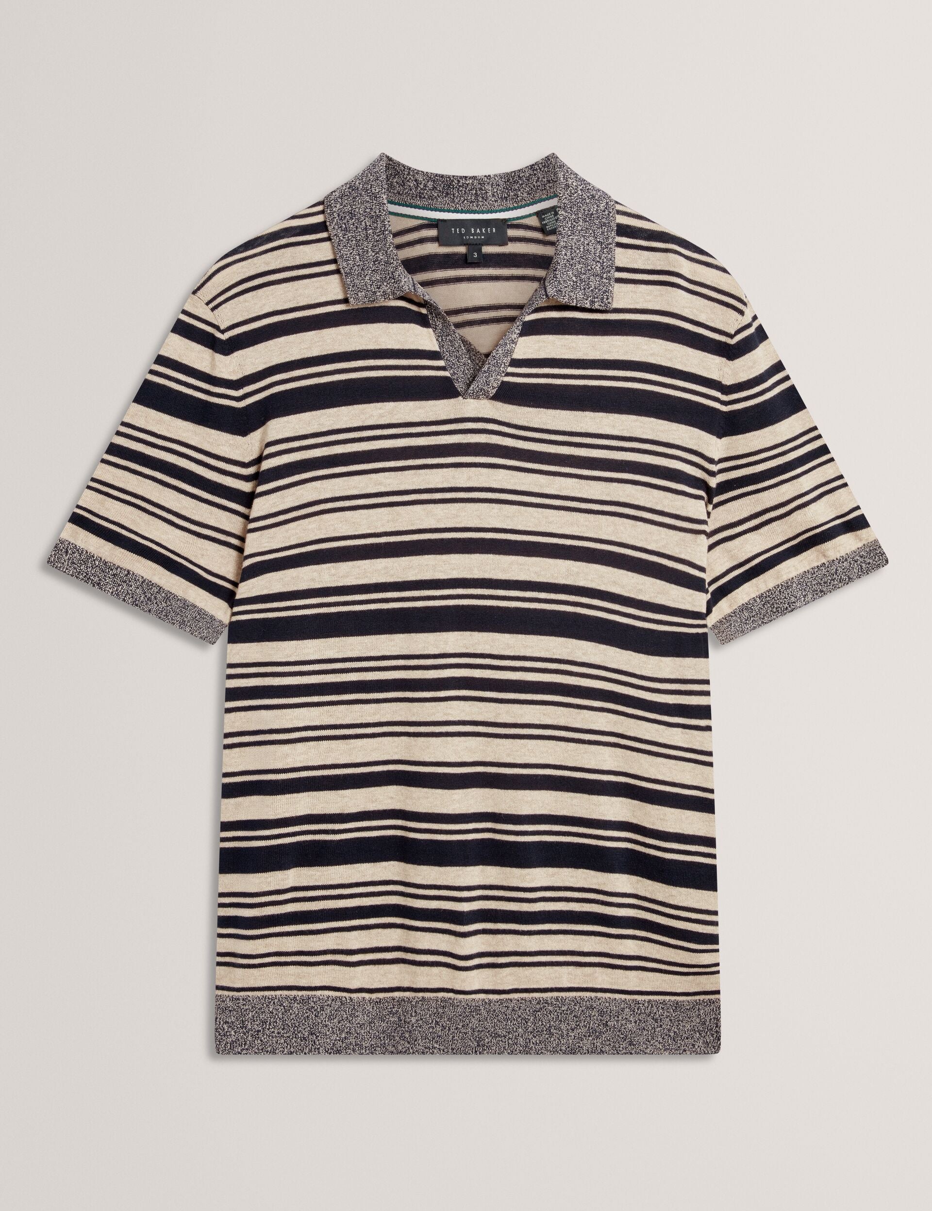 Striped Linen Blend Knitted Polo Shirt | Brodi | Ted Baker UK