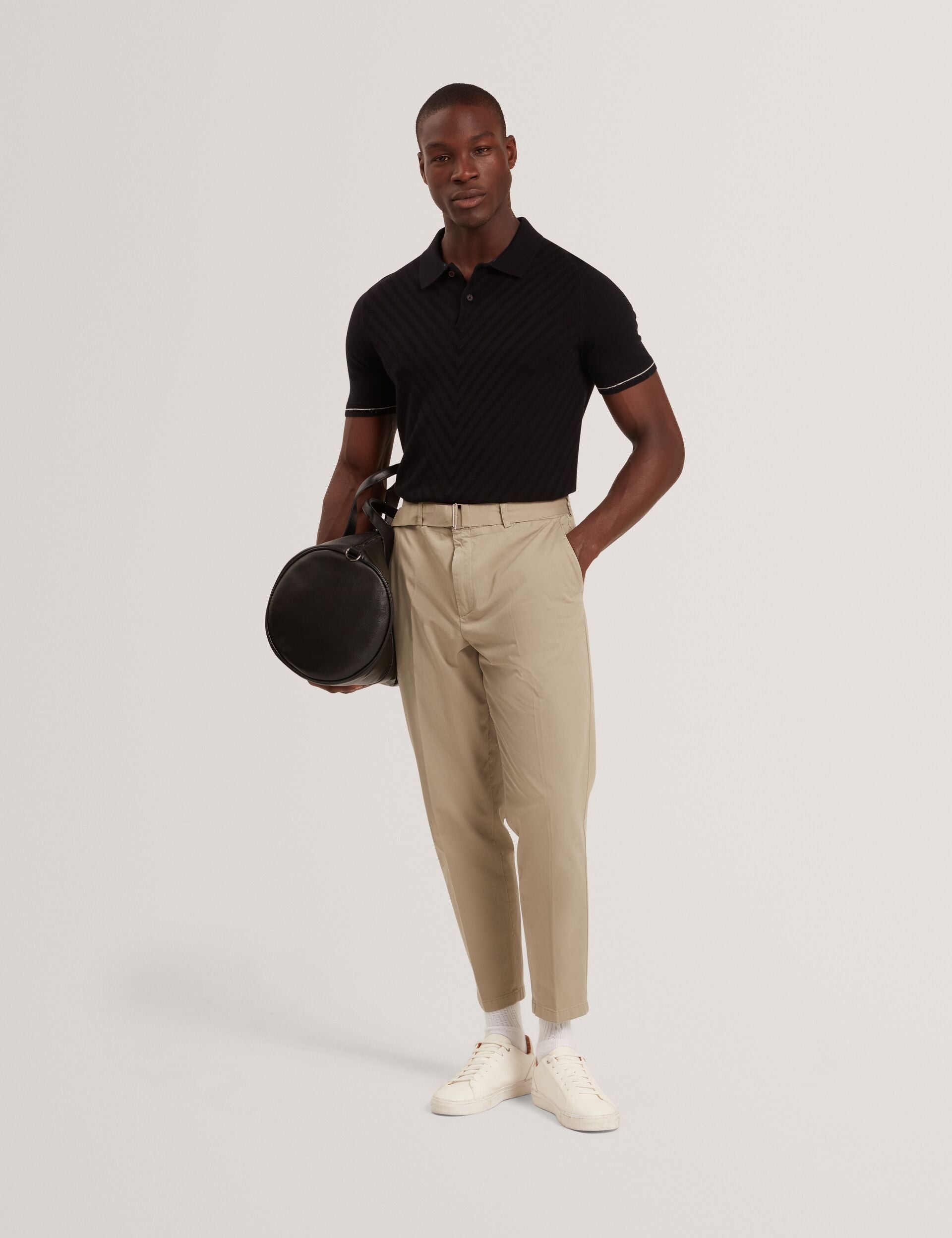 Black Chevron Texture Knit Short Sleeve Polo | Chapal | Ted Baker US