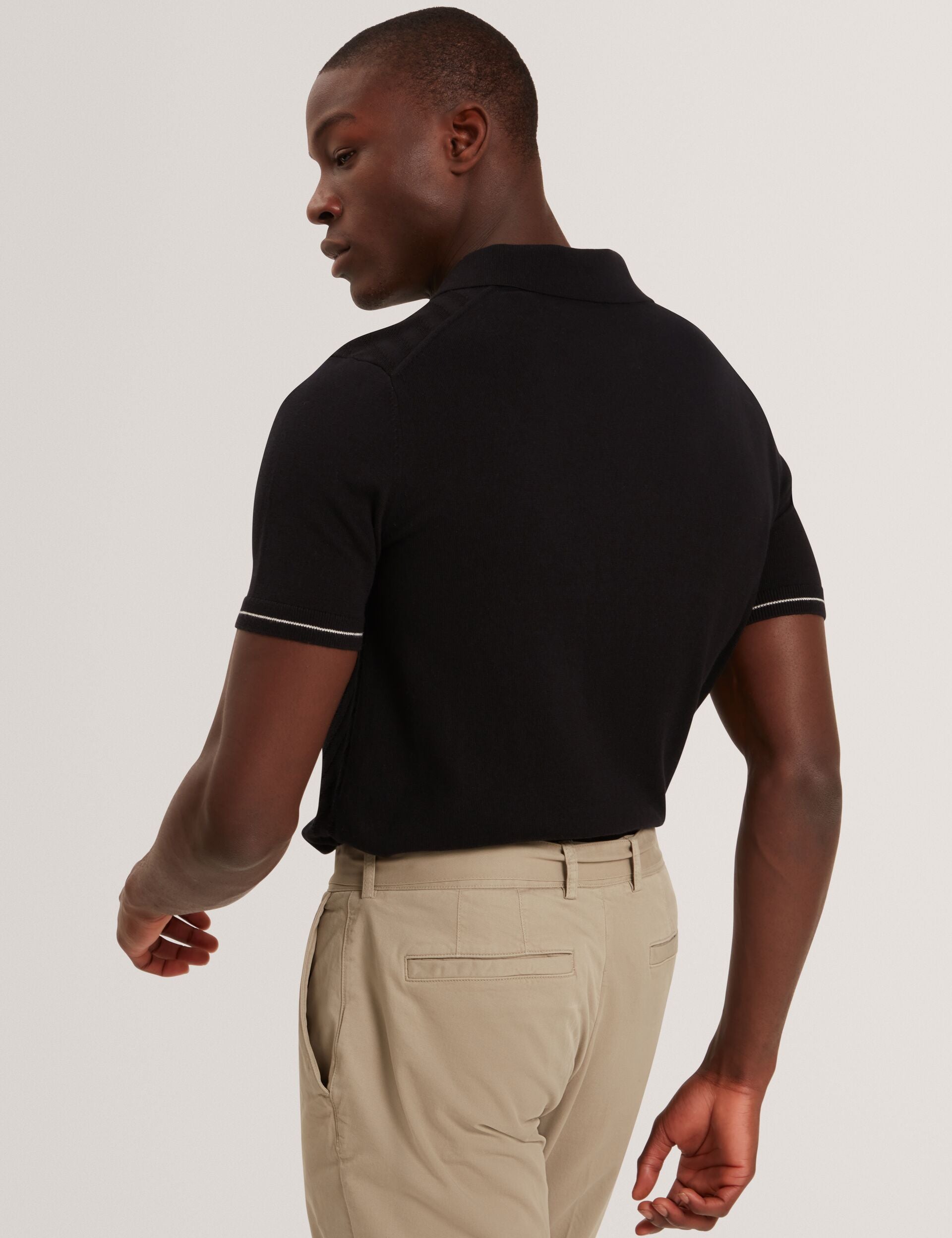 Black Chevron Texture Knit Short Sleeve Polo | Chapal | Ted Baker US