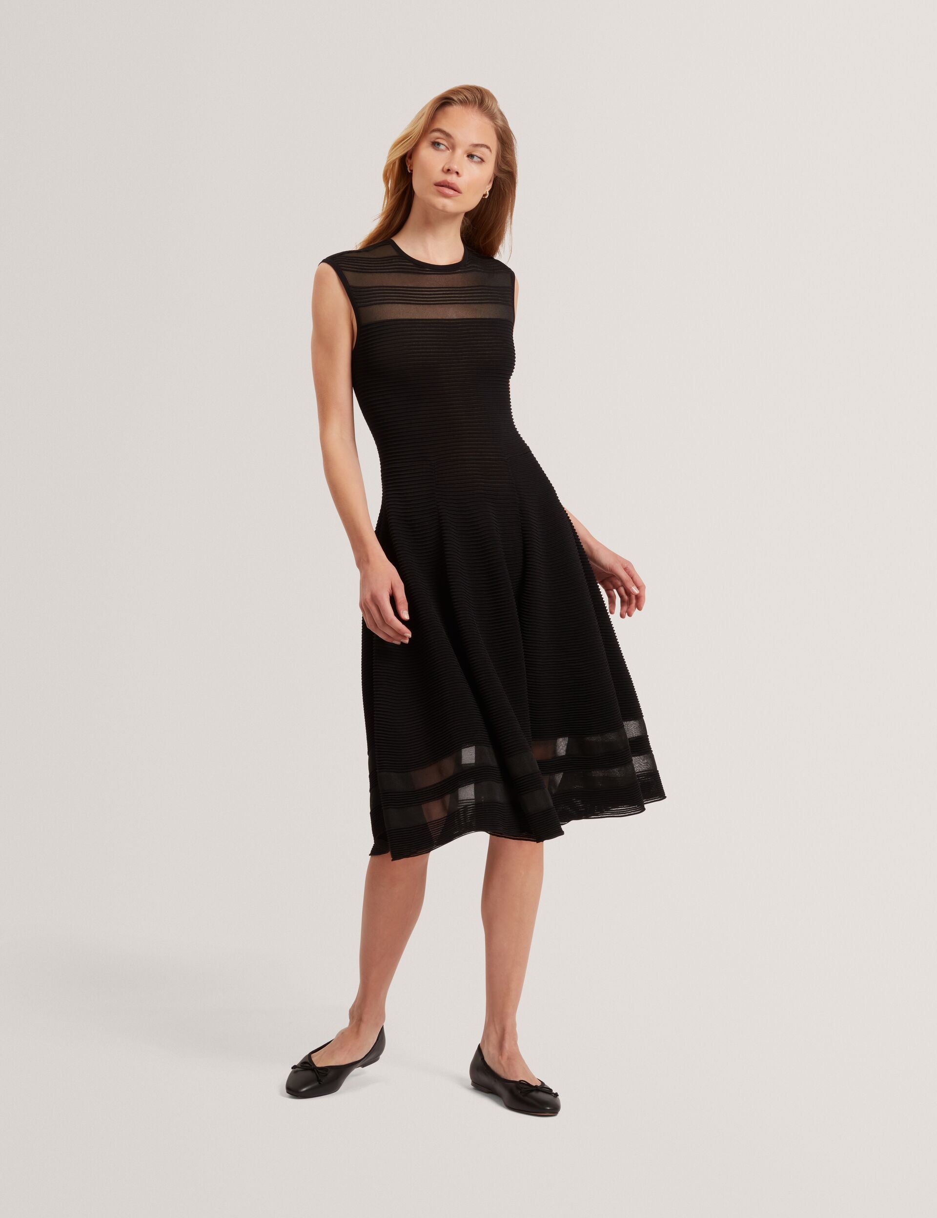 Sheer Panel Ribbed Knit Skater Dress | Suusaan | Ted Baker UK Sheer Panel Ribbed Knit Skater Dress | Suusaan | Ted Baker UK
