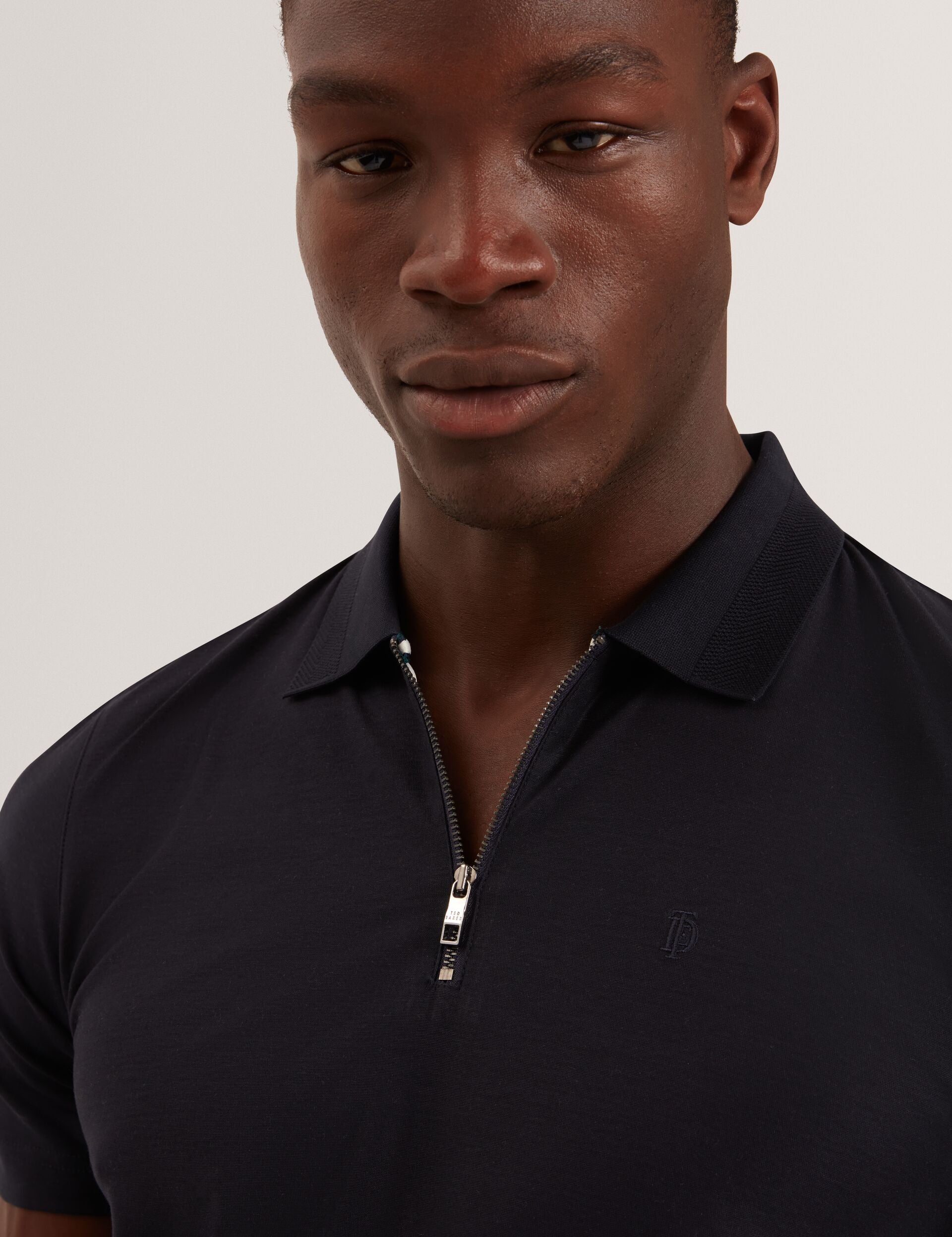 Textured Panel Zip Neck Cotton Polo | Zorin | Ted Baker US