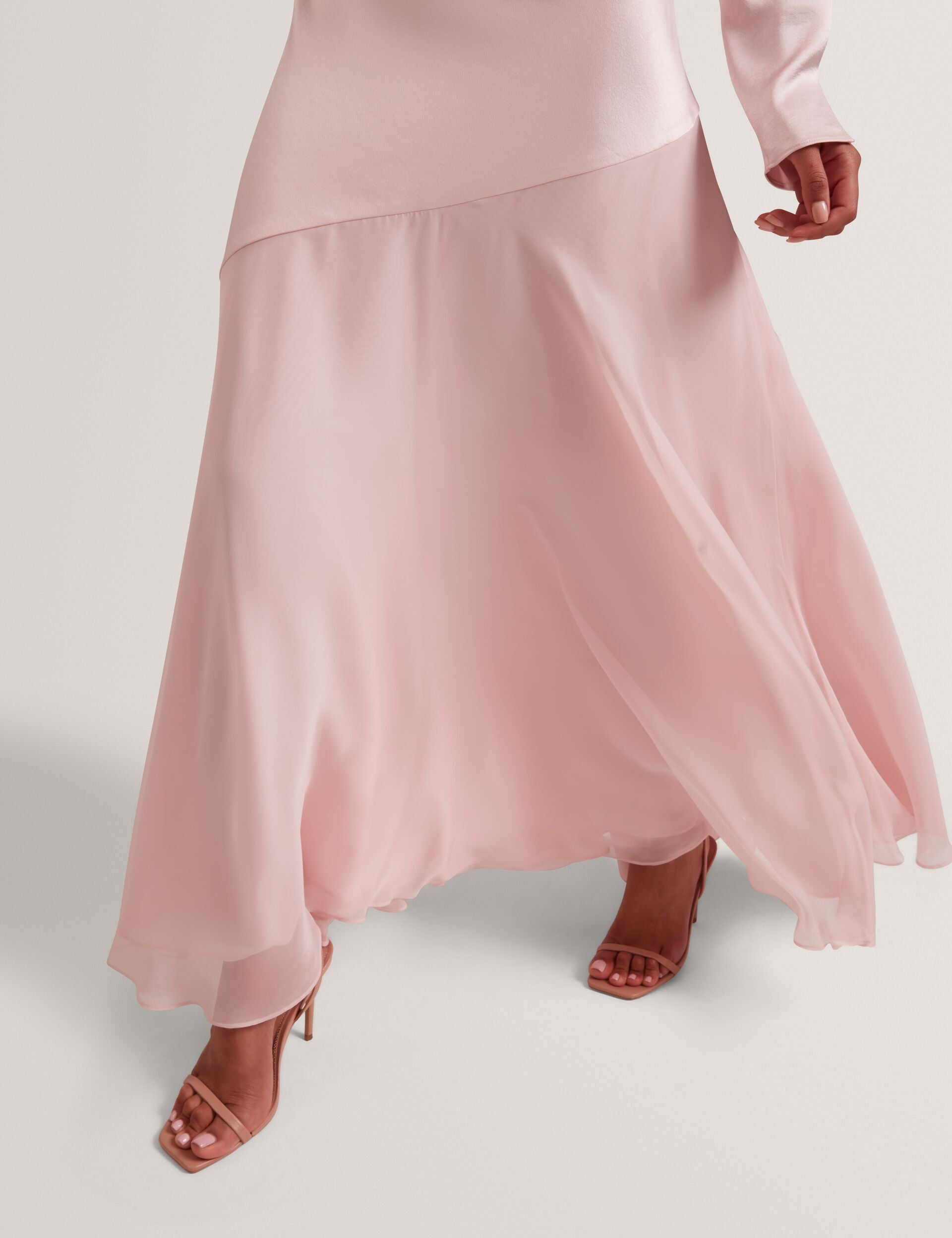Satin Long Sleeve Maxi Dress With Chiffon Hem | Shkye | Ted Baker UK Satin Long Sleeve Maxi Dress With Chiffon Hem | Shkye | Ted Baker UK