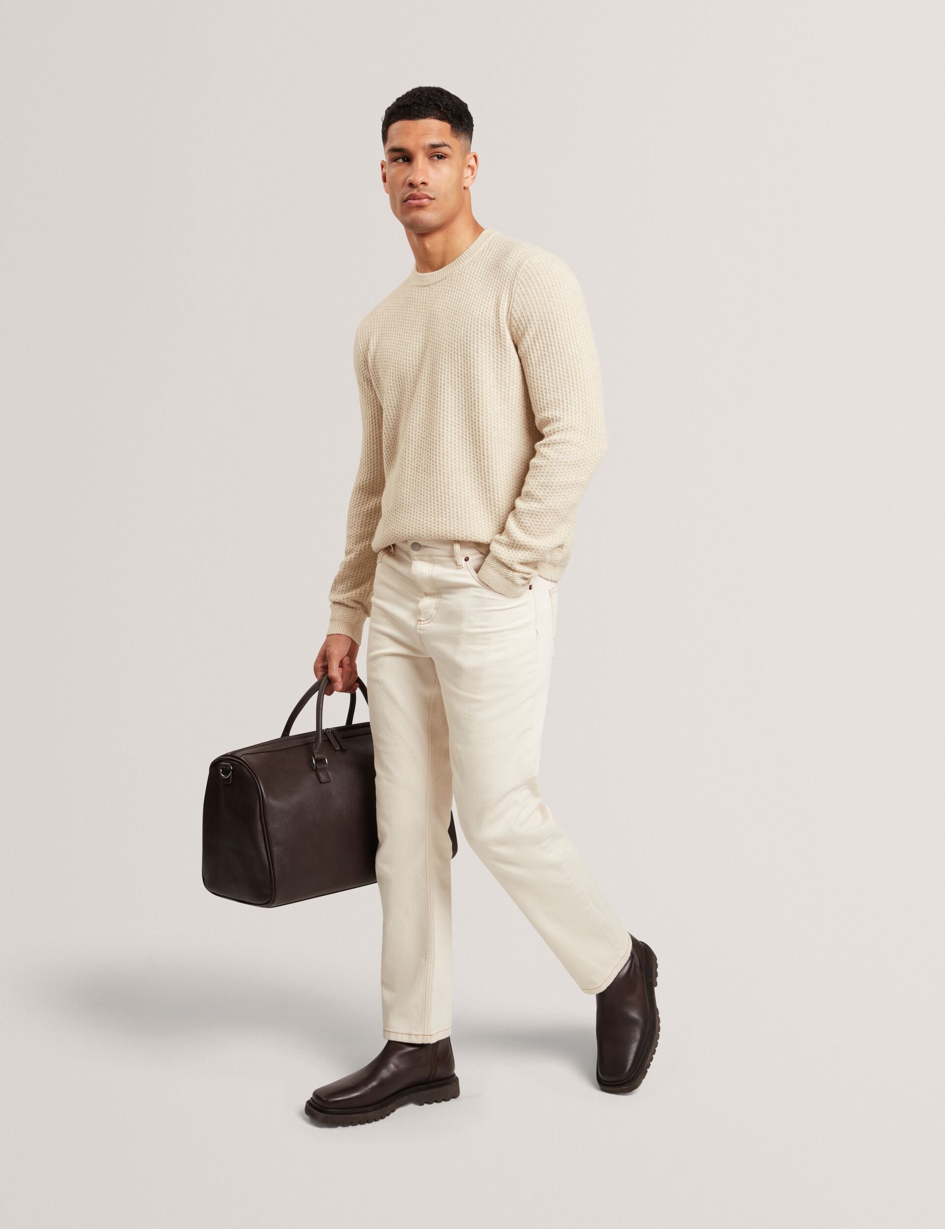 Herringbone Trim Textured Knit Sweater | Leocadi | Ted Baker US