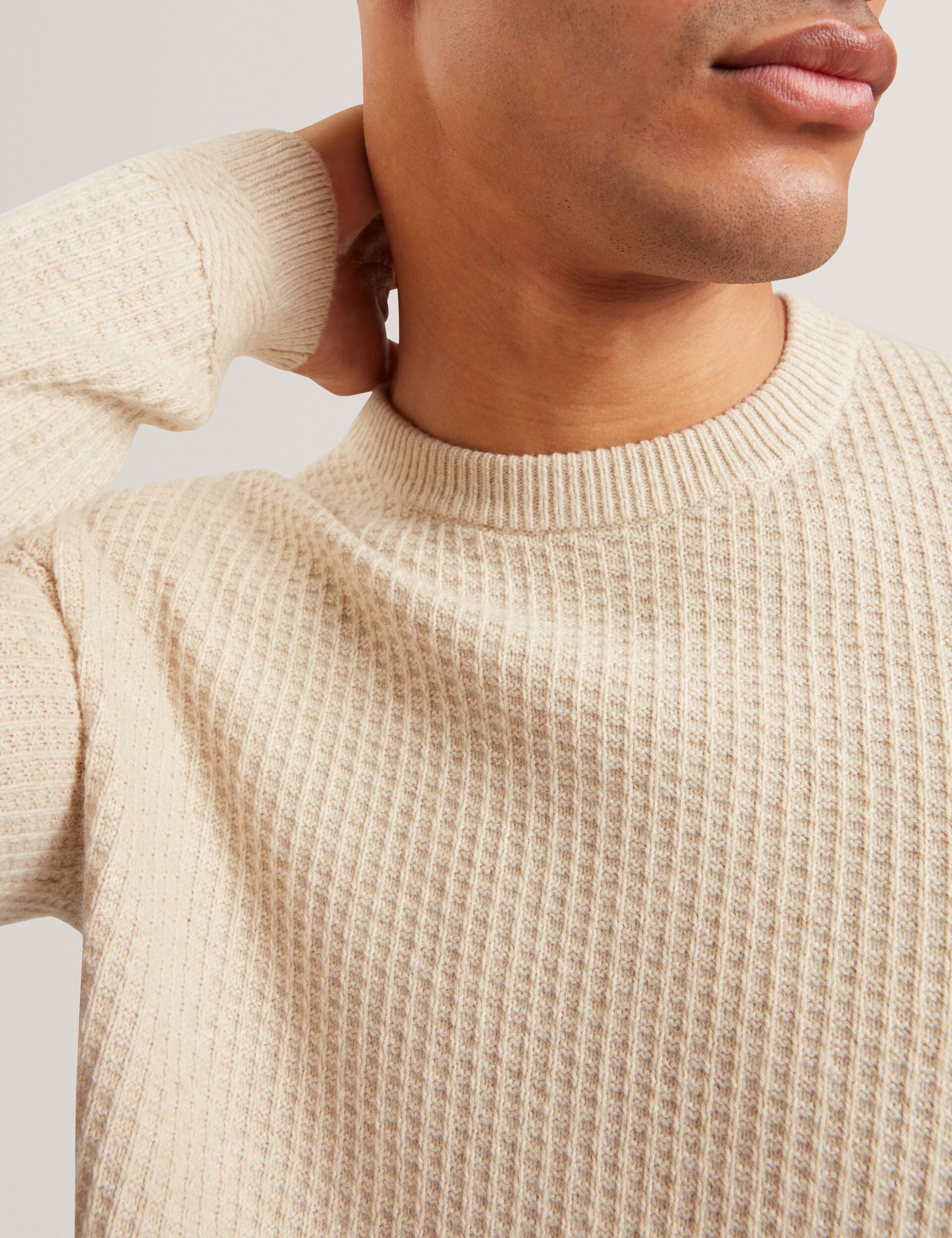 Herringbone Trim Textured Knit Sweater | Leocadi | Ted Baker US