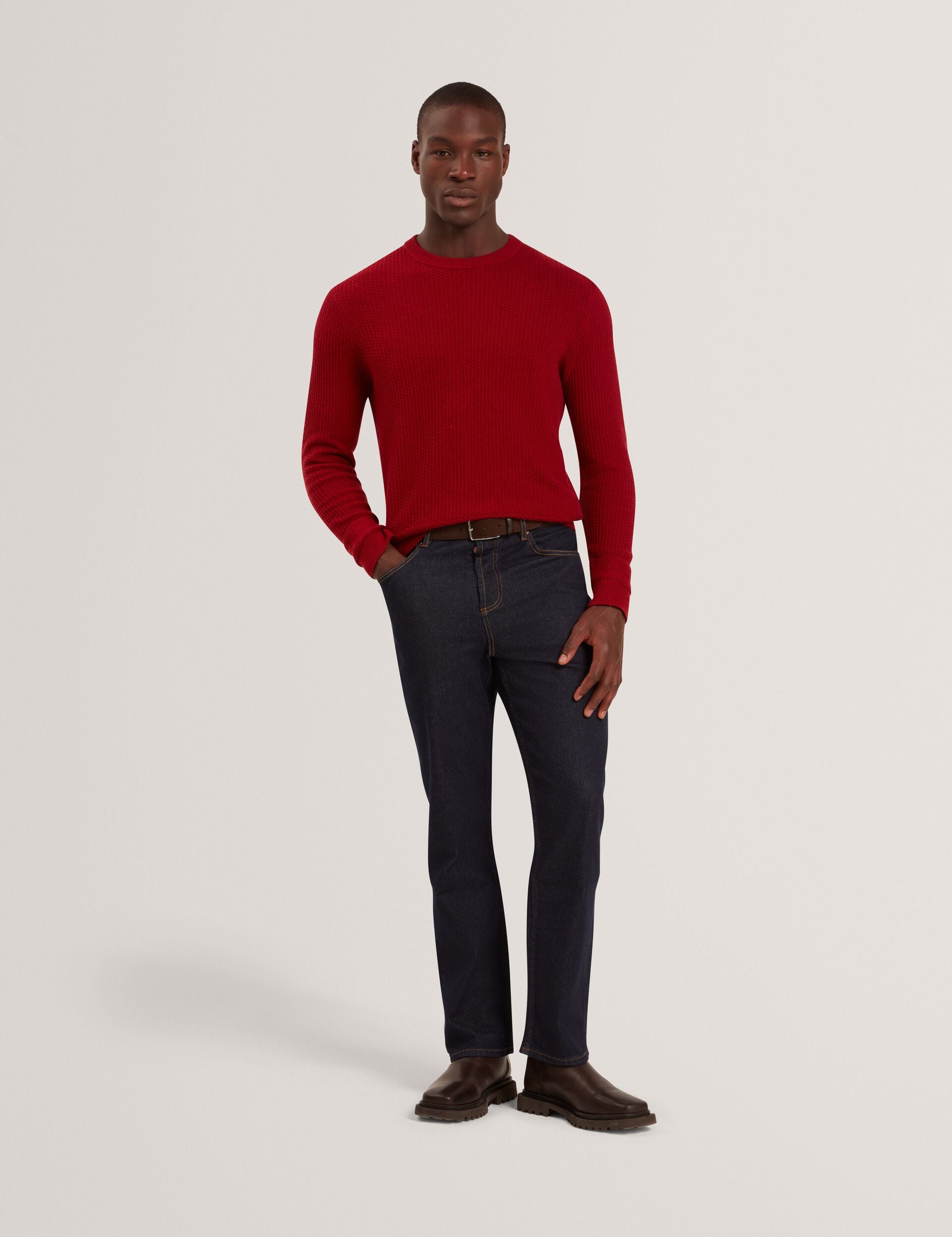 I413/TED BAKER セーター ドロップショルダー カシミヤ混 生地切替 Herringbone Trim Textured Knit Sweater | Leocadi | Ted Baker US