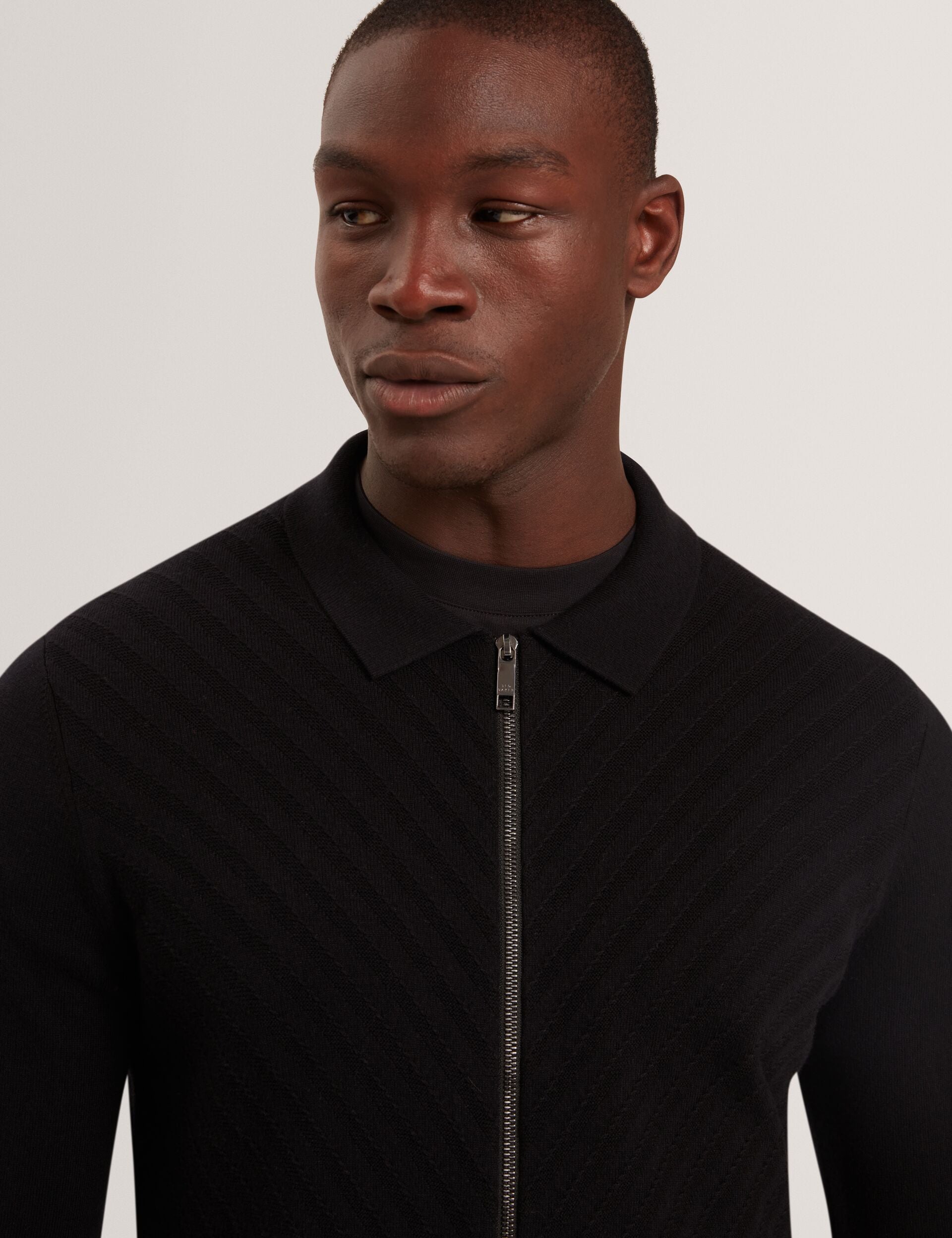 TED BAKER セーター カーディガン ブルゾン Black Chevron Stitch Zip-up Wool Knit Cardigan | Lysand | Ted Baker US