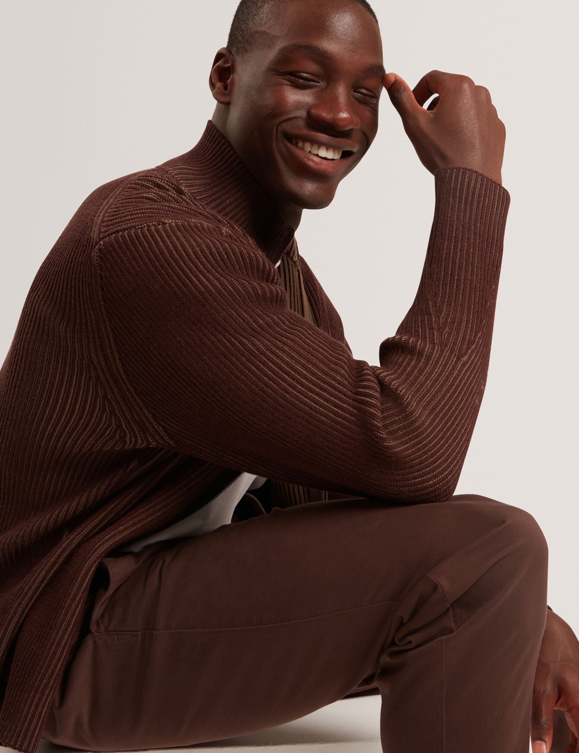 Rib Knit Funnel Neck Zip-up Sweater | Romani | Ted Baker US Rib Knit Funnel Neck Zip-up Sweater | Romani | Ted Baker US