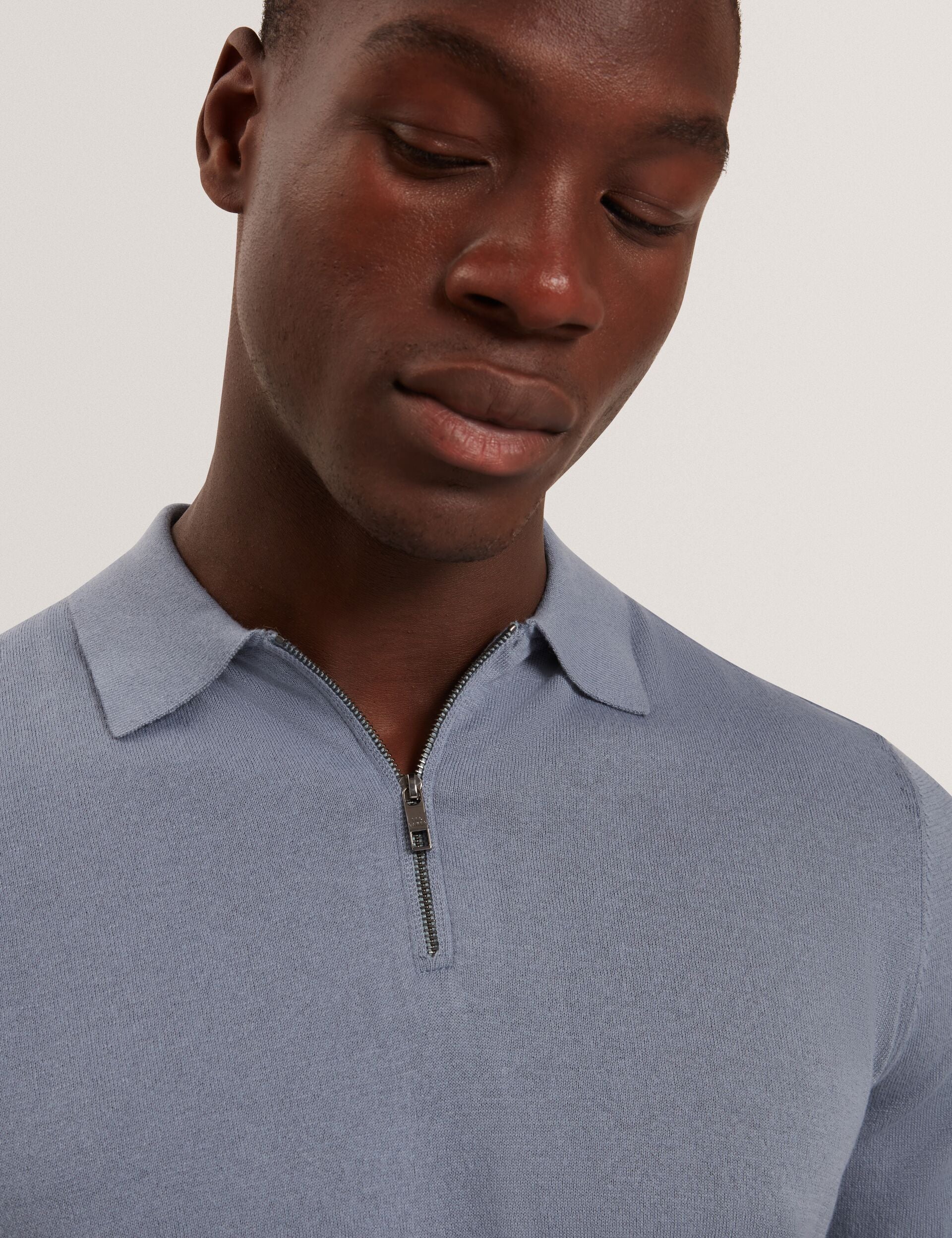 Silk Blend Knit Zip Neck Polo | Givrans | Ted Baker US