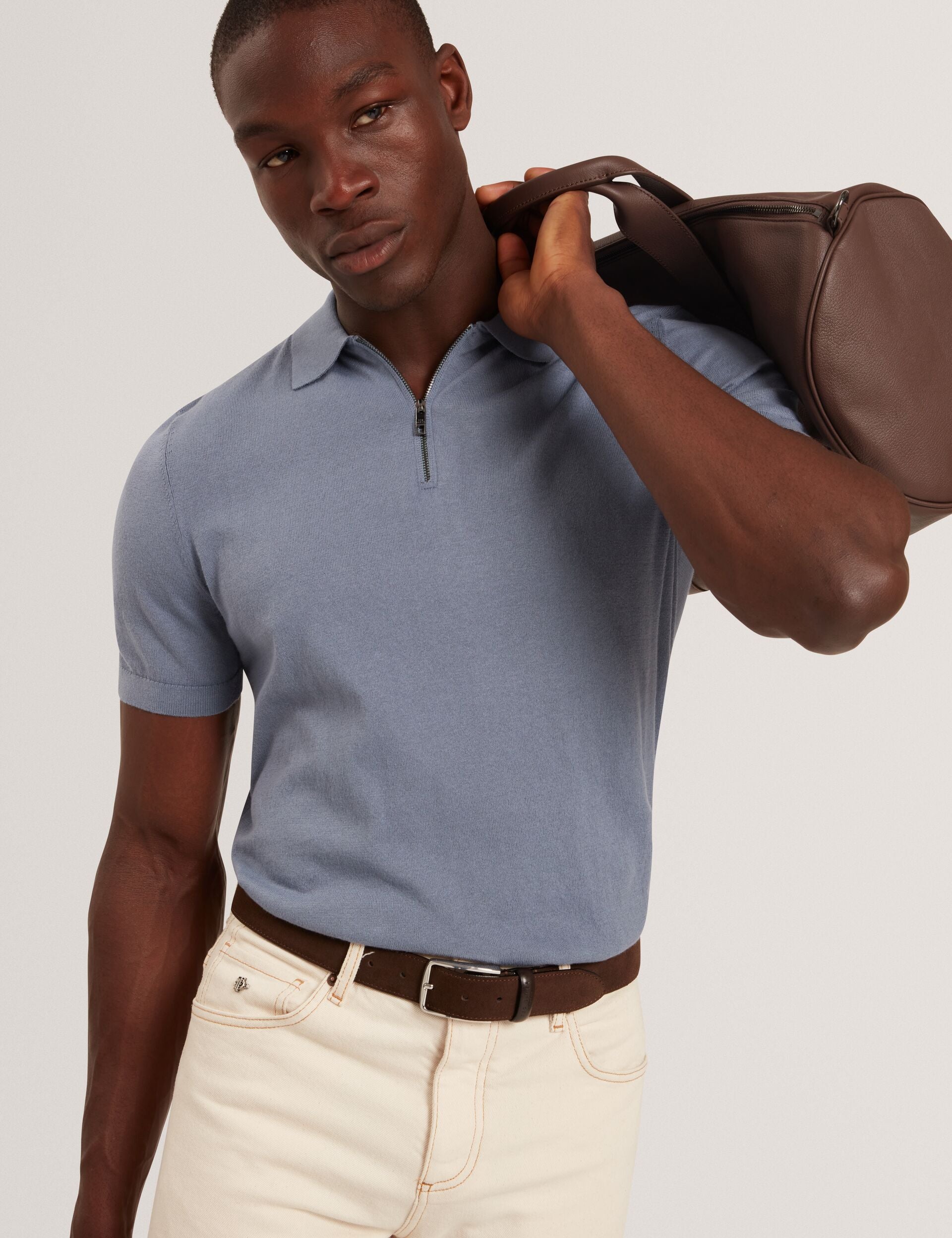 Silk Blend Knit Zip Neck Polo | Givrans | Ted Baker US