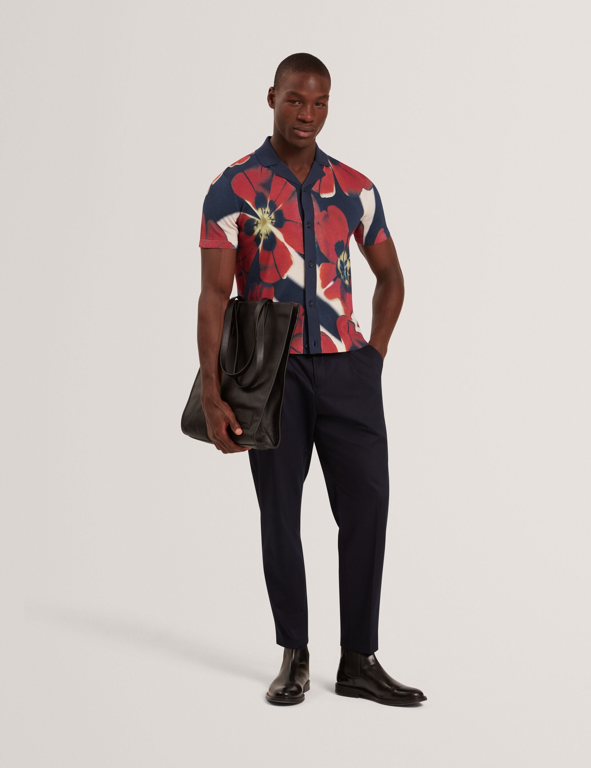 Navy Long Sleeve Geo Stripe Zip Polo Shirt | Capuzzo | Ted Baker US