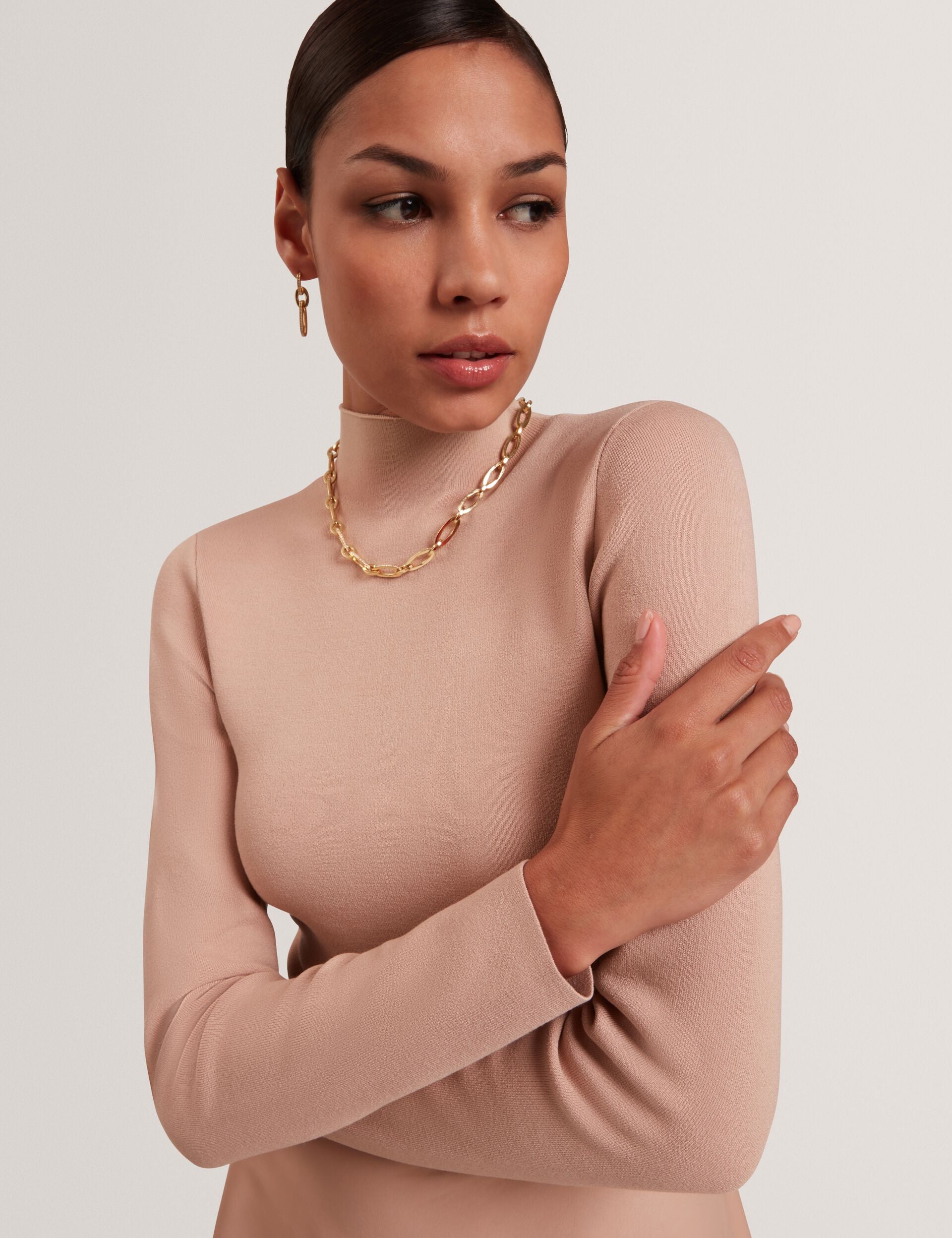 High Neck Knit & Faux Leather Midi Dress | Allmie | Ted Baker UK High Neck Knit & Faux Leather Midi Dress | Allmie | Ted Baker UK