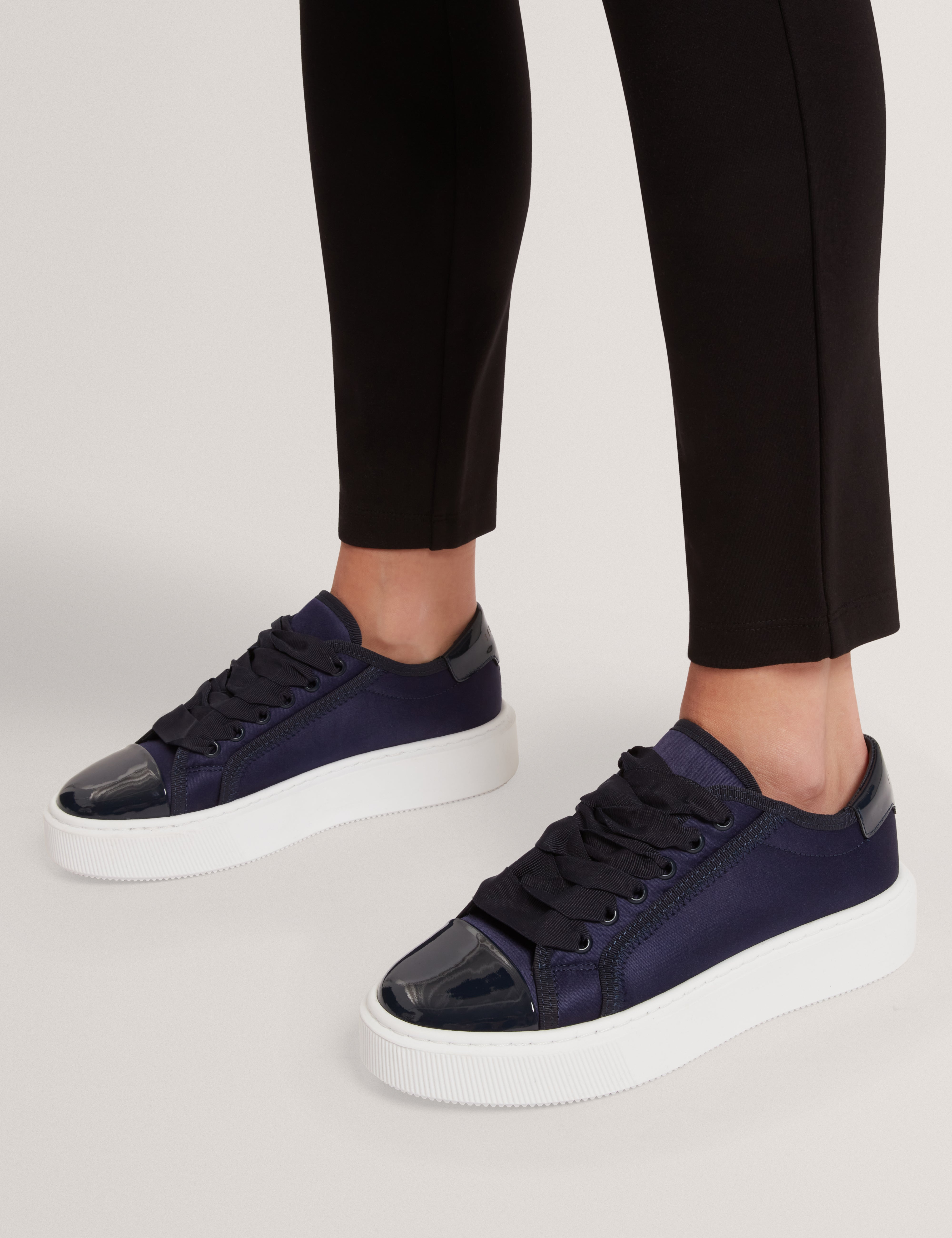 Navy Satin Ribbon Lace Platform Trainers Zaiina Ted Baker UK