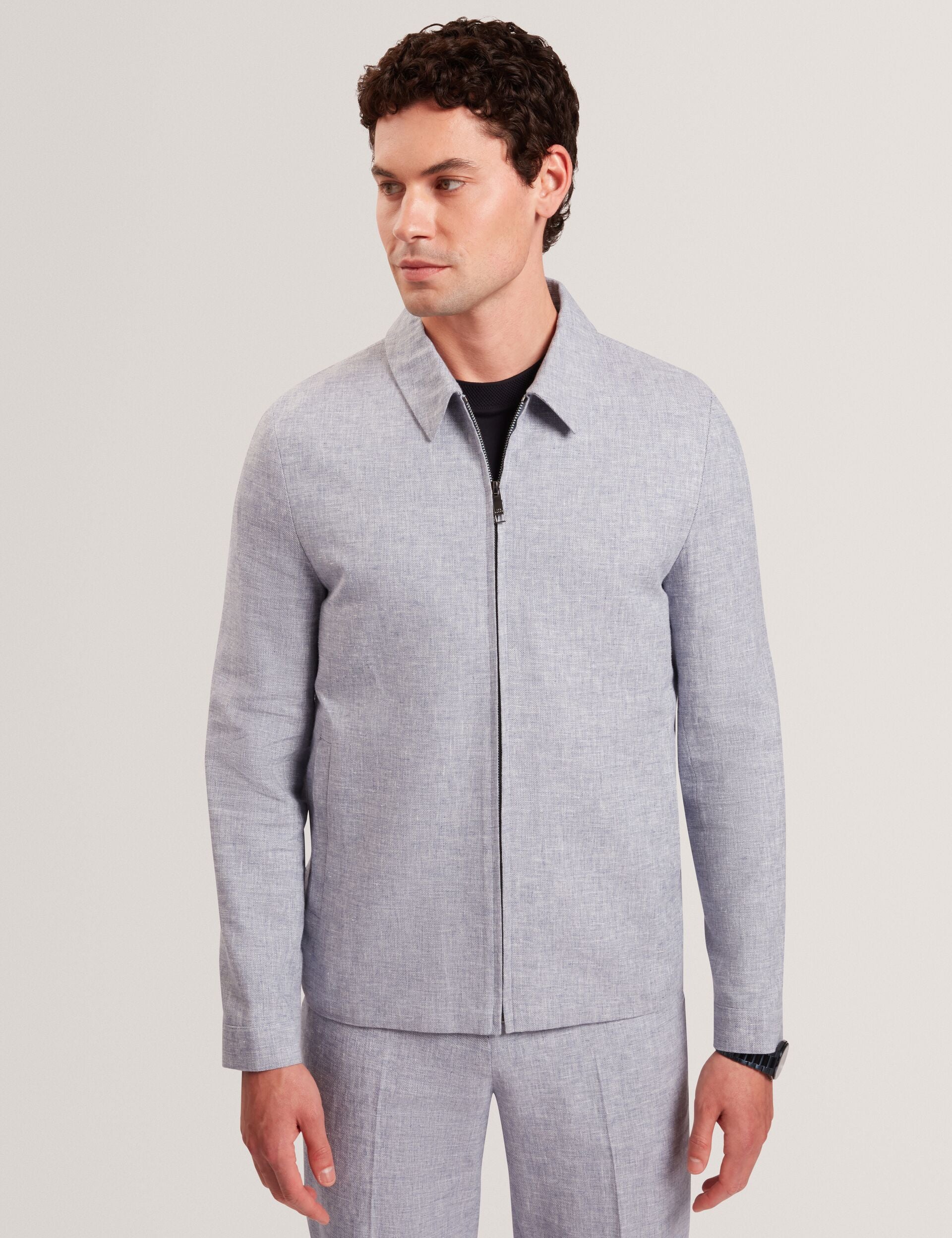 ASHLEYJ Linen Cotton Zip-Up Harrington Jacket