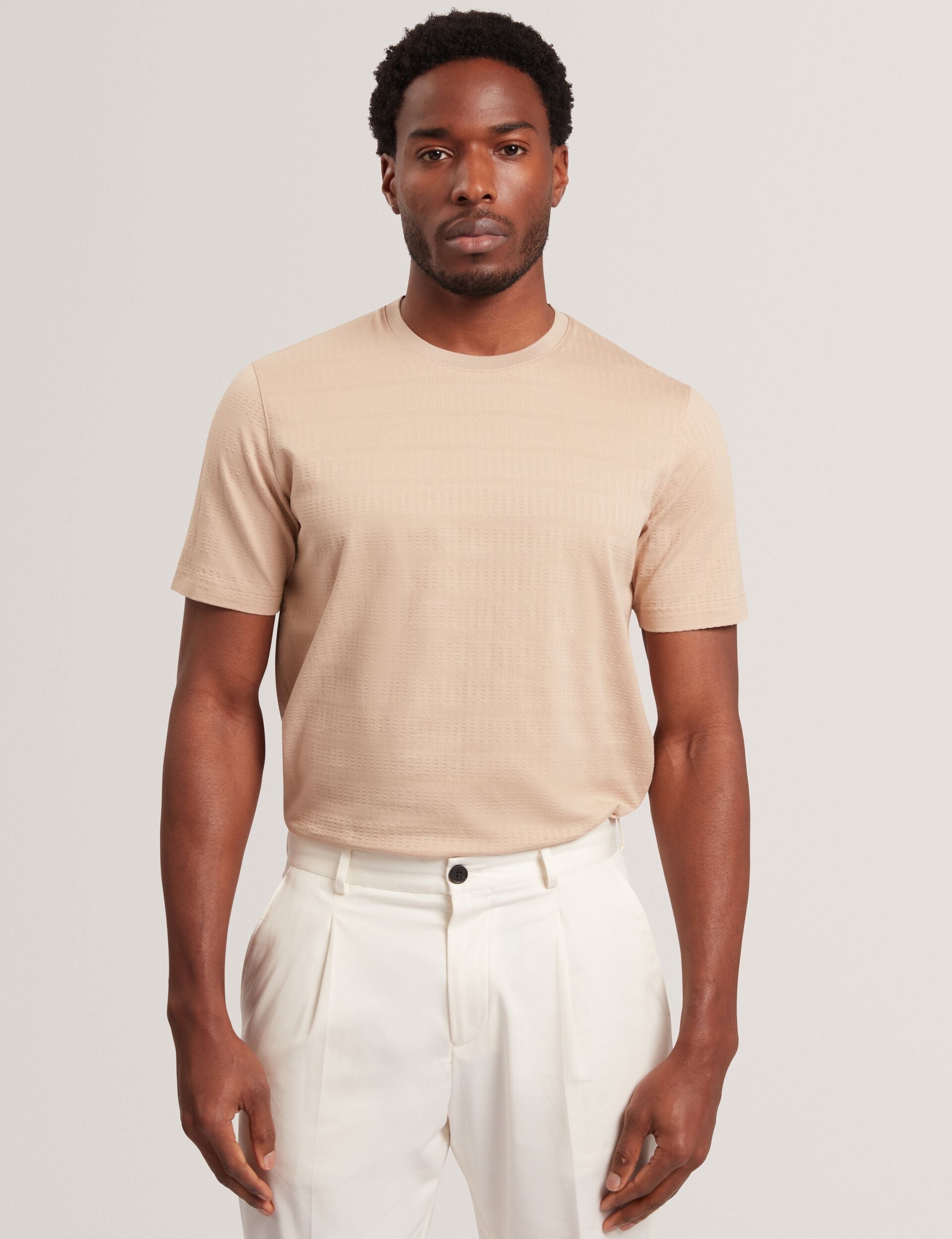 XADIEL Mixed Texture Stripe Cotton T-Shirt