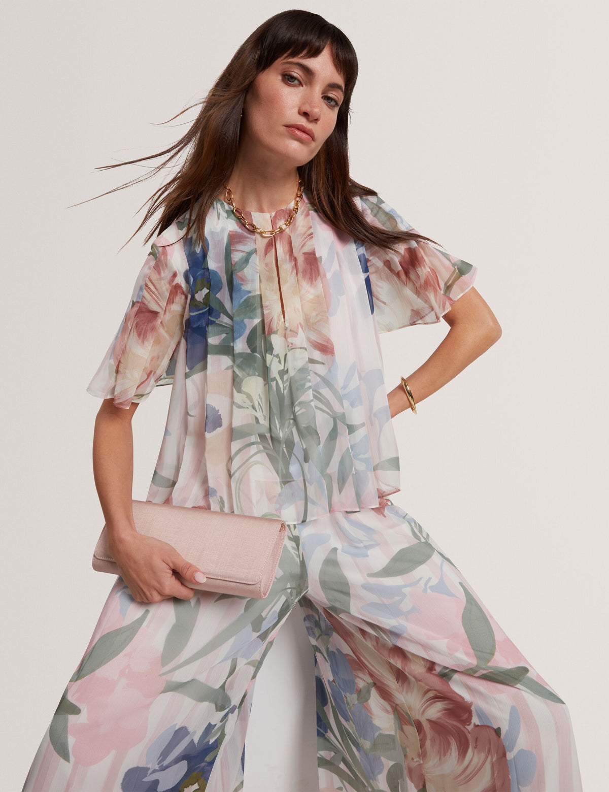 Hurta HURTA Floral Pleated Chiffon Wide Leg Trousers