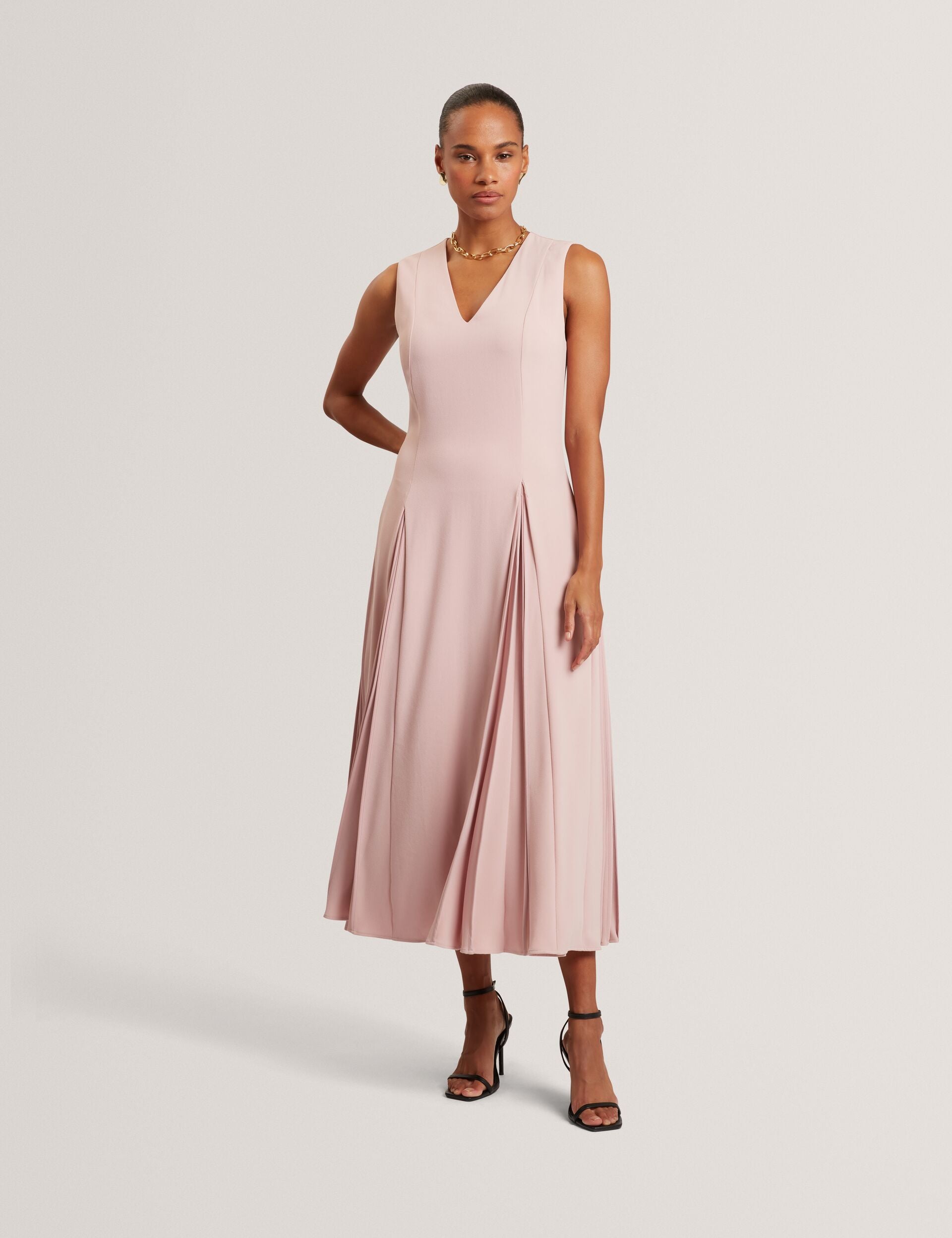 Sleeveless Inverted Pleat Midi Dress | Carneli | Ted Baker IE Sleeveless Inverted Pleat Midi Dress | Carneli | Ted Baker IE