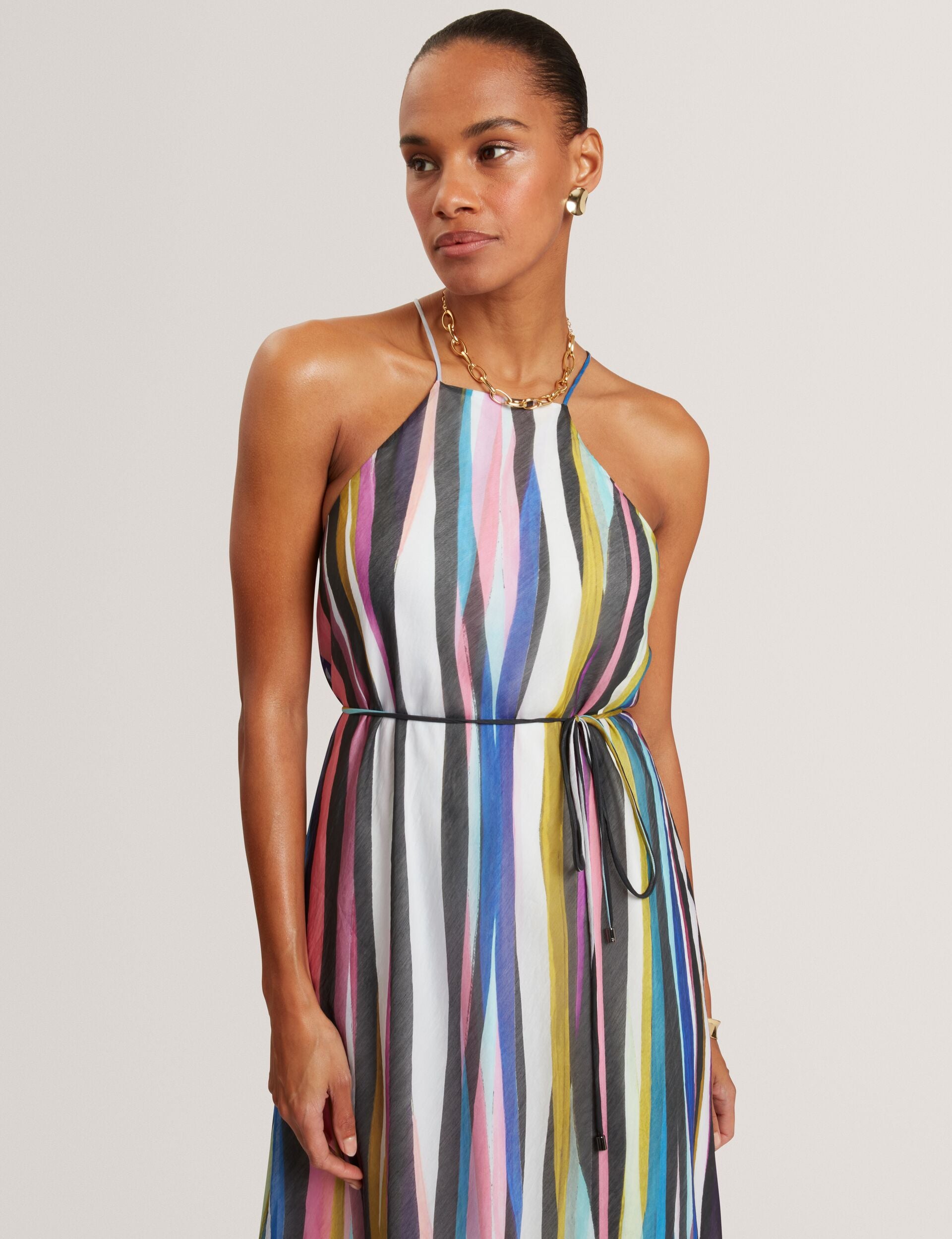 AZURRA Wavy Stripe Halterneck Midi Dress