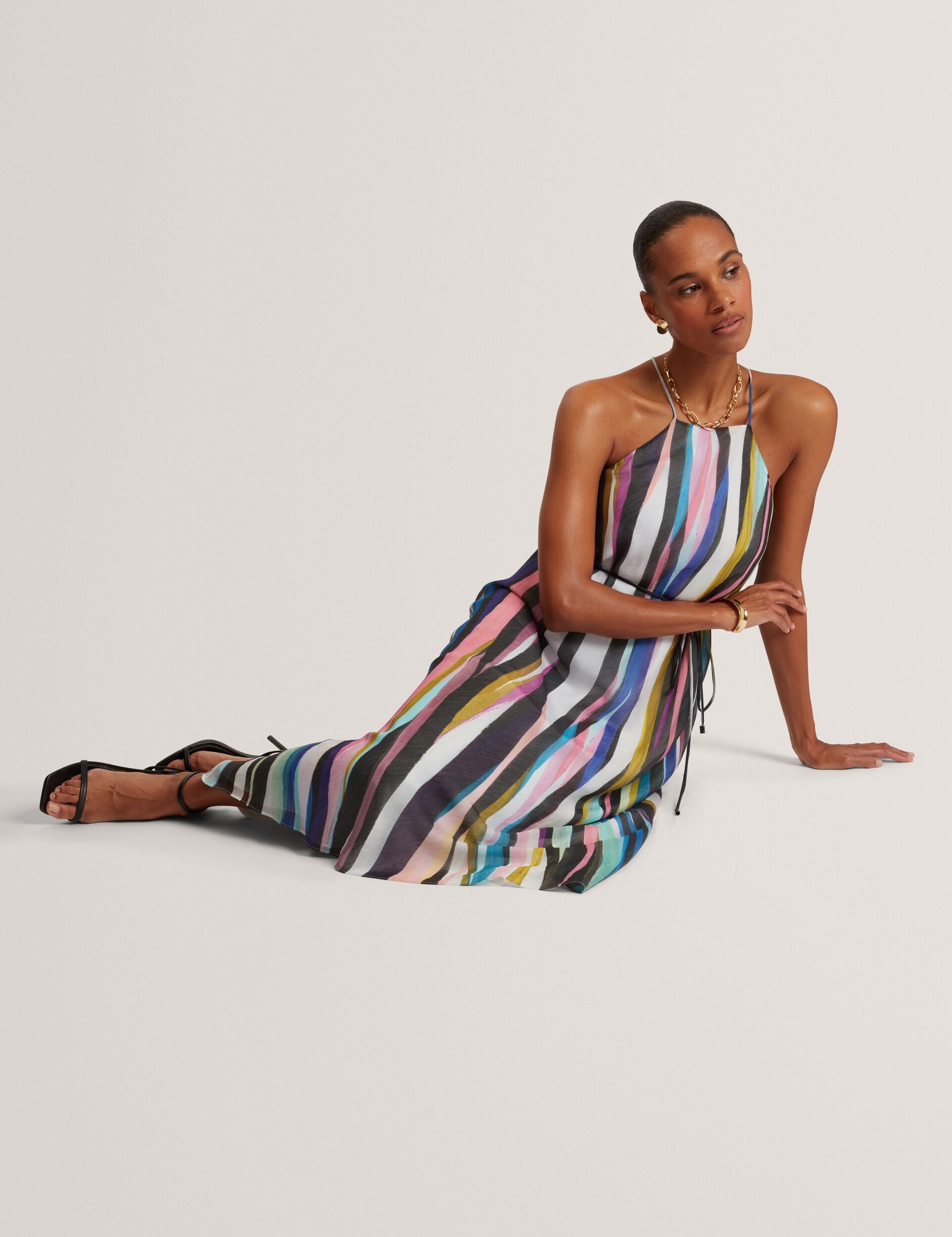 AZURRA Wavy Stripe Halterneck Midi Dress