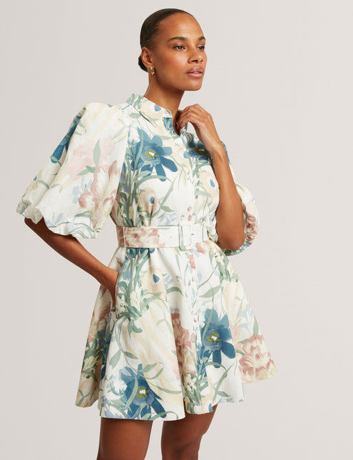 ted baker short dresses Ted Baker Women's Clodaa Embroidered Ponte Mini Skater Dress - Ivory/Cream - Size 1 / US 4