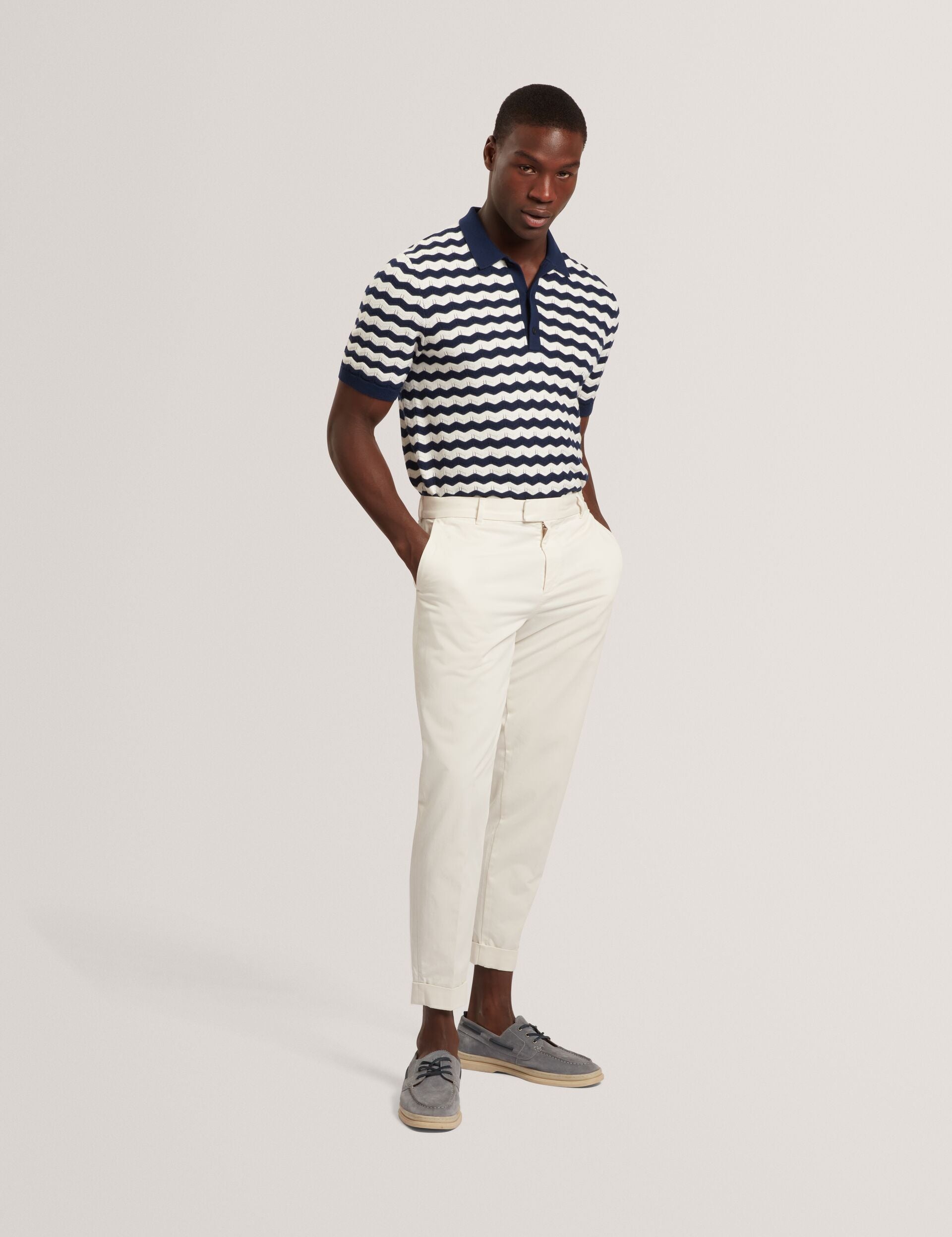 b*o様 ERNEST W. BAKER PIN STRIPE POLO Navy Blue and White Striped Polo Shirt | Holderness & Bourne