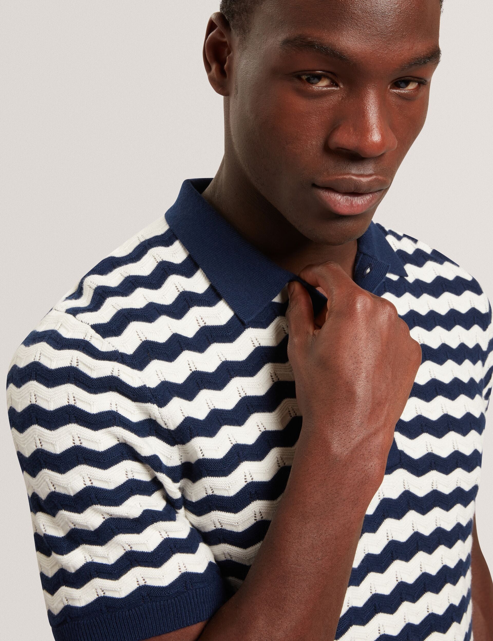 Wavy Stripe Merino Wool Blend Polo | Froobie | Ted Baker US