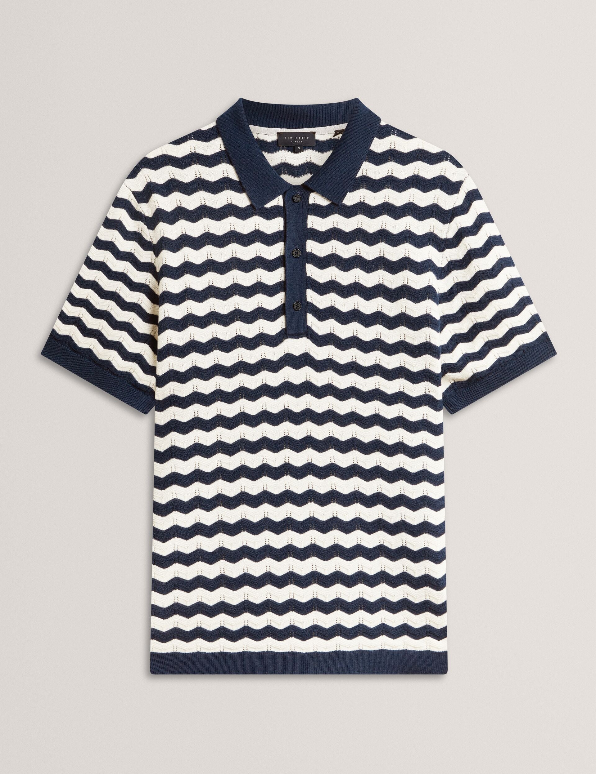 Navy Wavy Stripe Merino Wool Blend Polo | Froobie | Ted Baker UK
