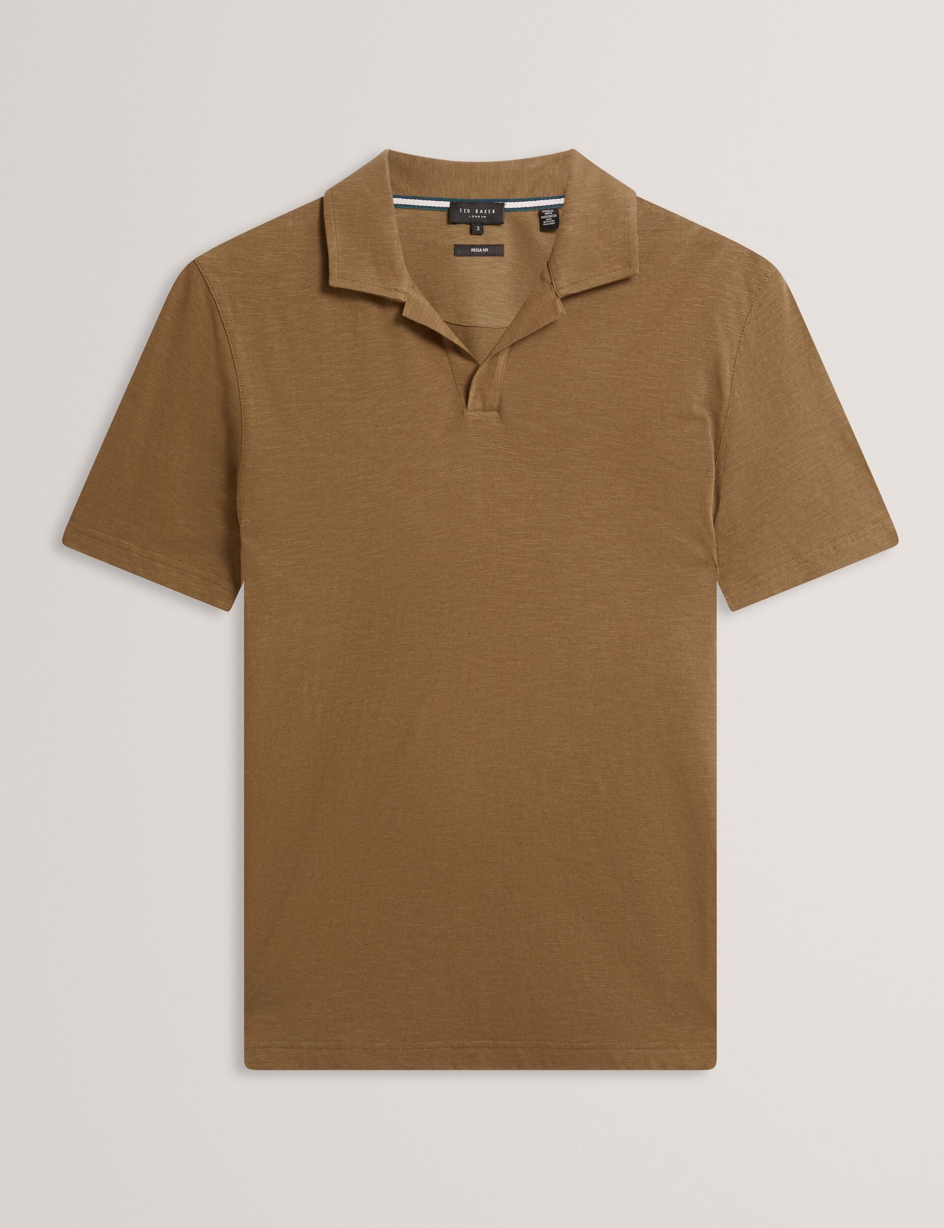 Olive Open Neck Cotton Linen Polo Shirt | Anito | Ted Baker US