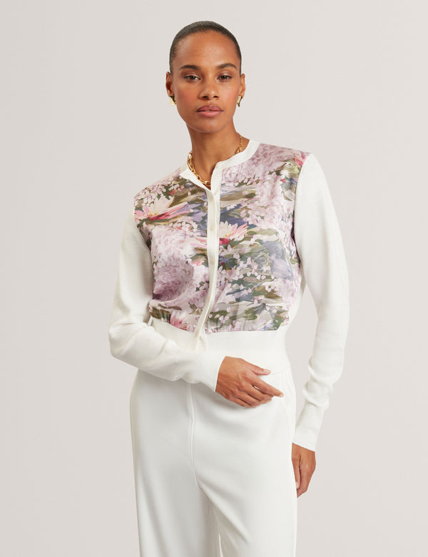 Ted Baker Lilypad Print Woven Front Cardigan