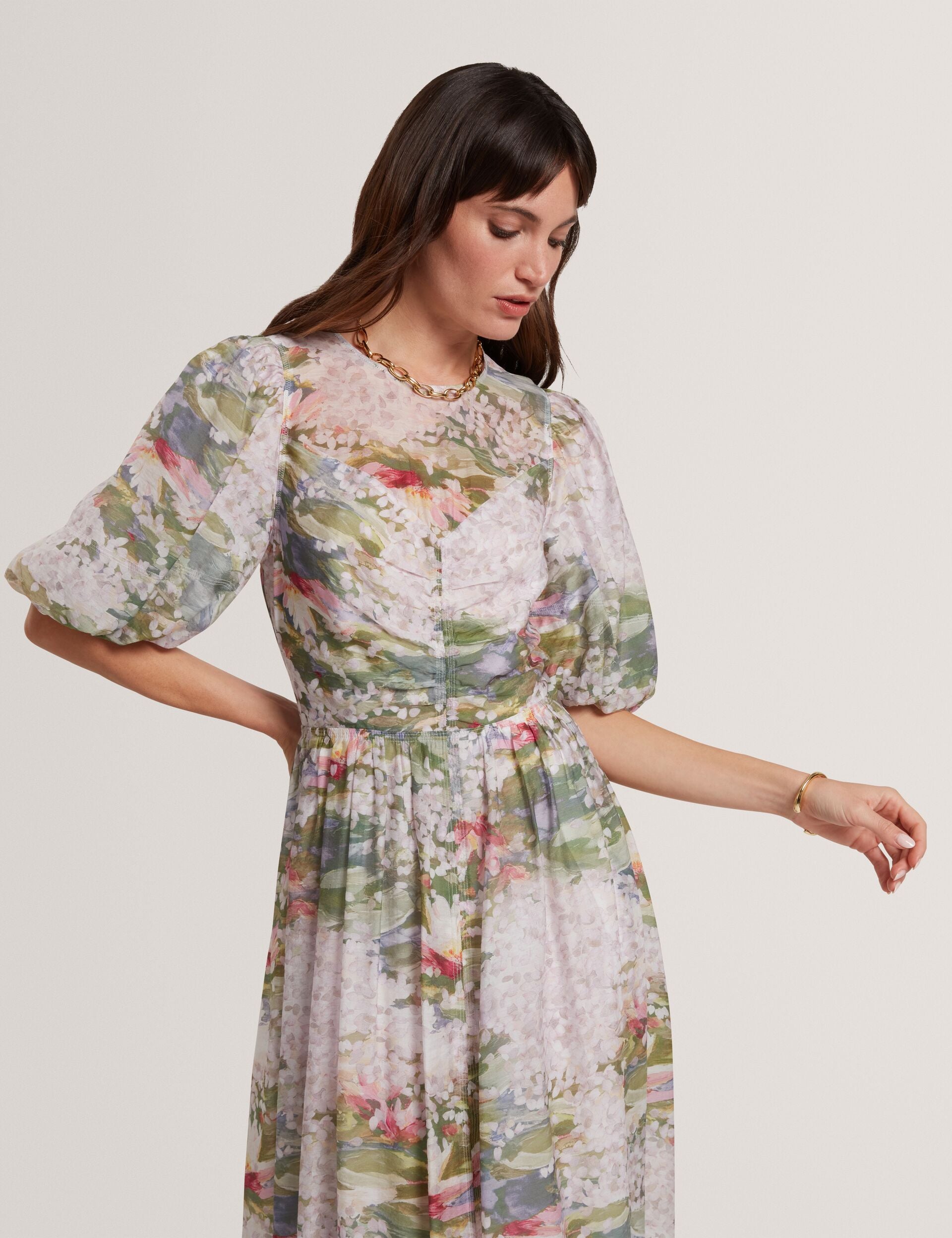 Lilypad Print Puff Sleeve Midi Dress | Jonora | Ted Baker UK