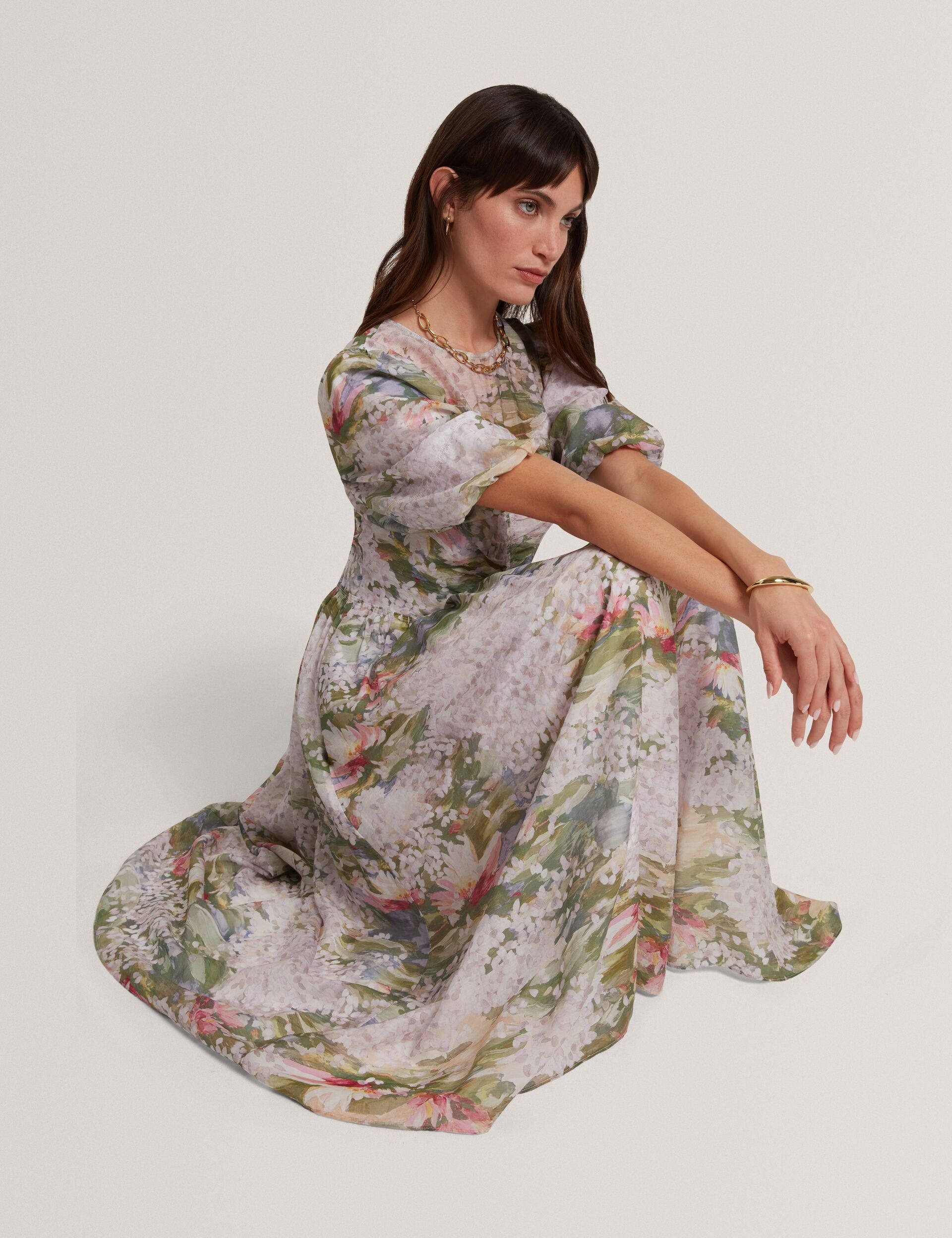Lilypad Print Puff Sleeve Midi Dress | Jonora | Ted Baker UK