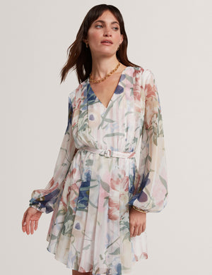 Ted Baker Floral Pleated Long Sleeve Mini Dress