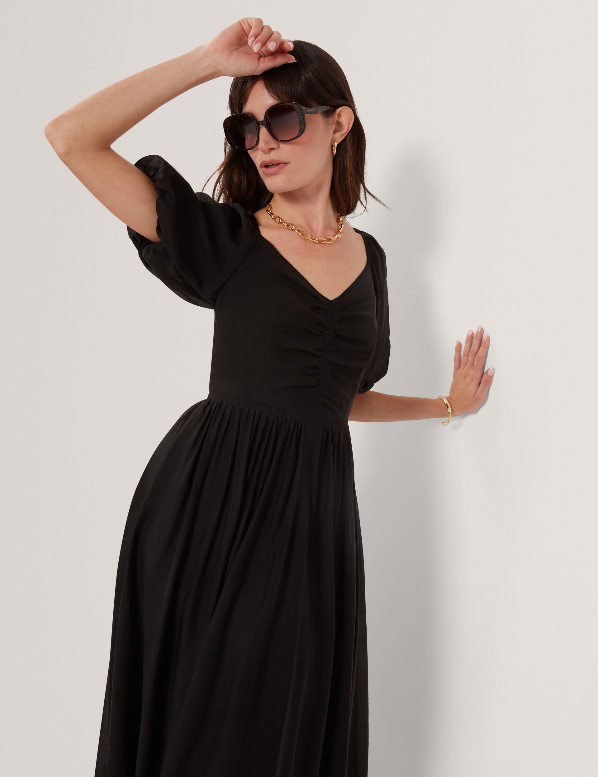 Puff Sleeve V-neck Woven Midi Dress | Orlaah | Ted Baker IE Puff Sleeve V-neck Woven Midi Dress | Orlaah | Ted Baker IE