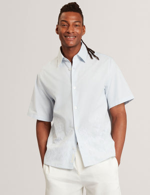 Ted Baker Embroidered Hem Pinstripe Short Sleeve Shirt