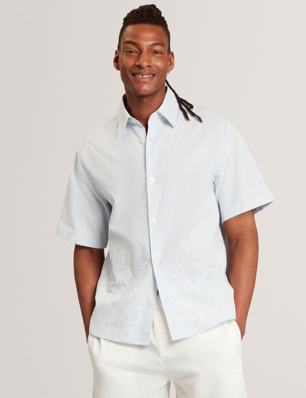 Ted Baker Embroidered Hem Pinstripe Short Sleeve Shirt