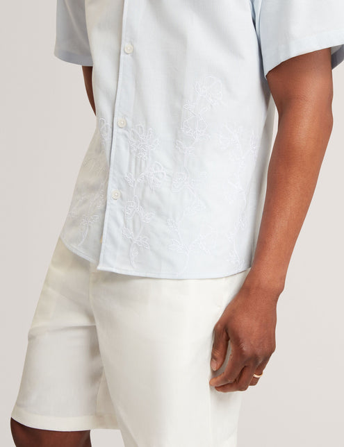 Ted Baker Embroidered Hem Pinstripe Short Sleeve Shirt