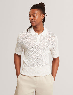 Ted Baker Geometric Open Knit Short Sleeve Polo