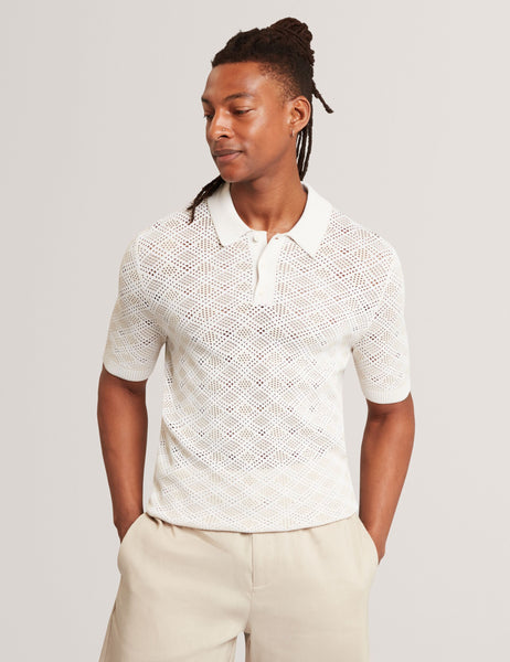HELME Geometric Open Knit Short Sleeve Polo